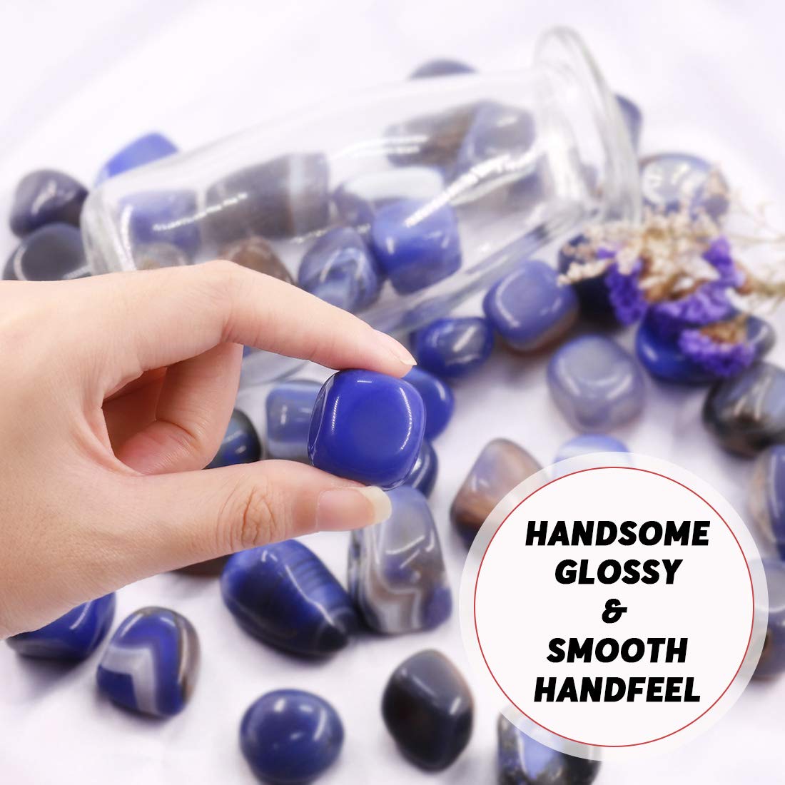 Hilitchi Blue Agate Stone Tumbled Stones for Plants Cacti & Succulents Bedding, Vase Filler, Landscape Bottom Decoration (About