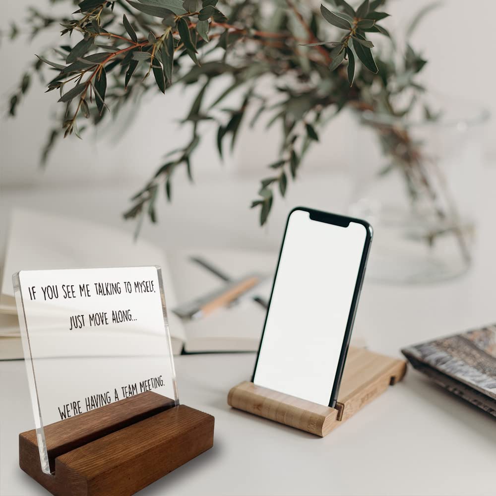 Home Office Desk Decor - Funny Quote Acrylic Sign With Wooden Stand - Gift for Coworker, Sister or Women