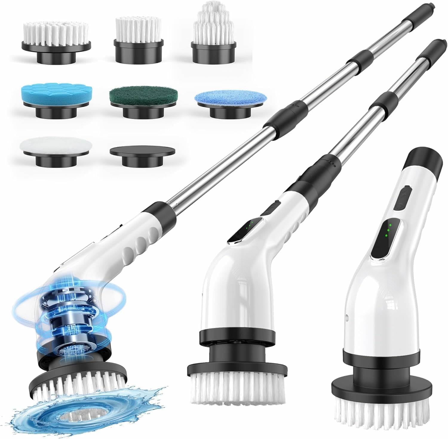 Electric Spin Scrubber, Cordless Cleaning Brush Scrubber for Home, 8 Replaceable Brush Heads, 3 Adjustable Size, 2 Speeds for Ba
