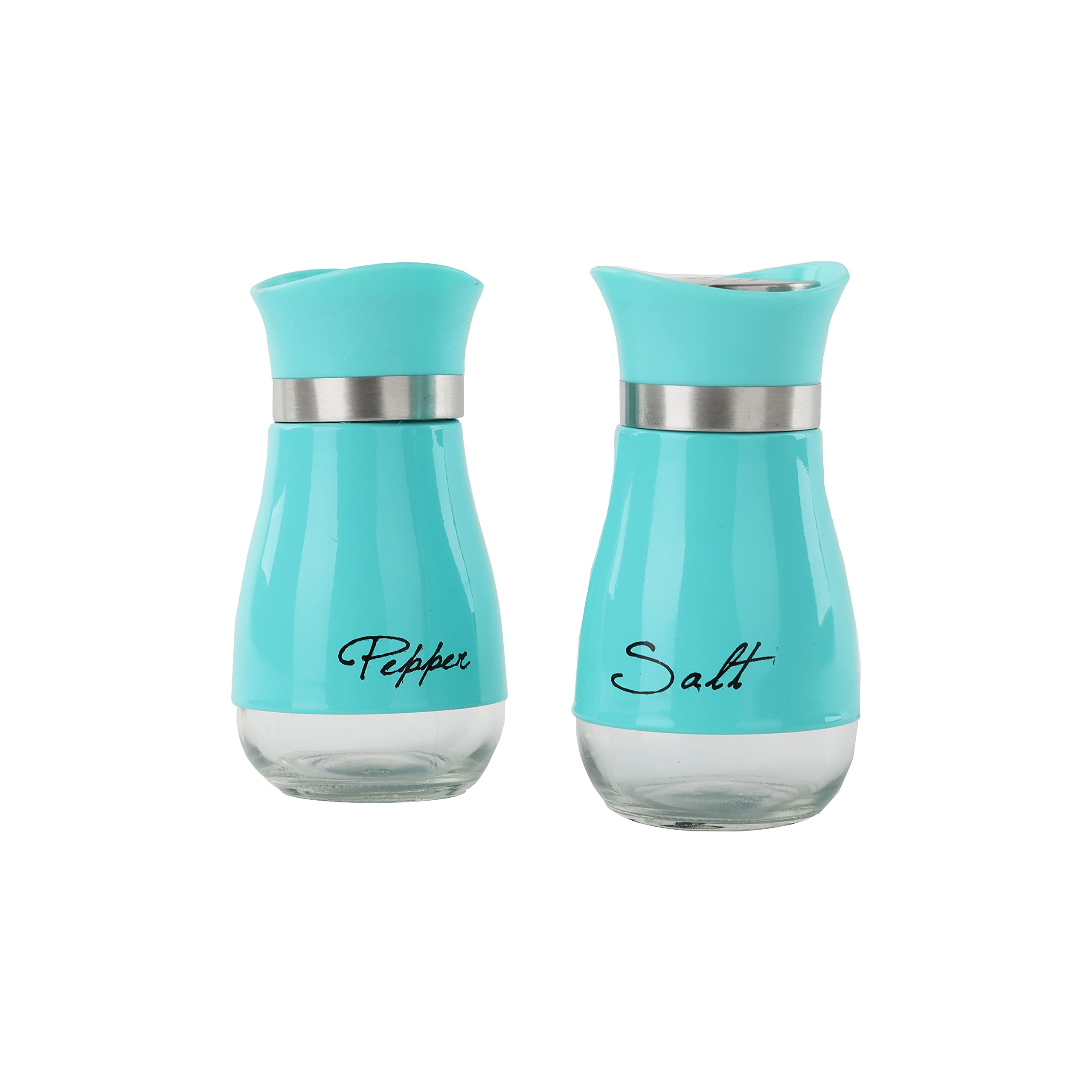 Servette Home Salt & Pepper Shakers - Aqua Glass With Stainless Steel Accents