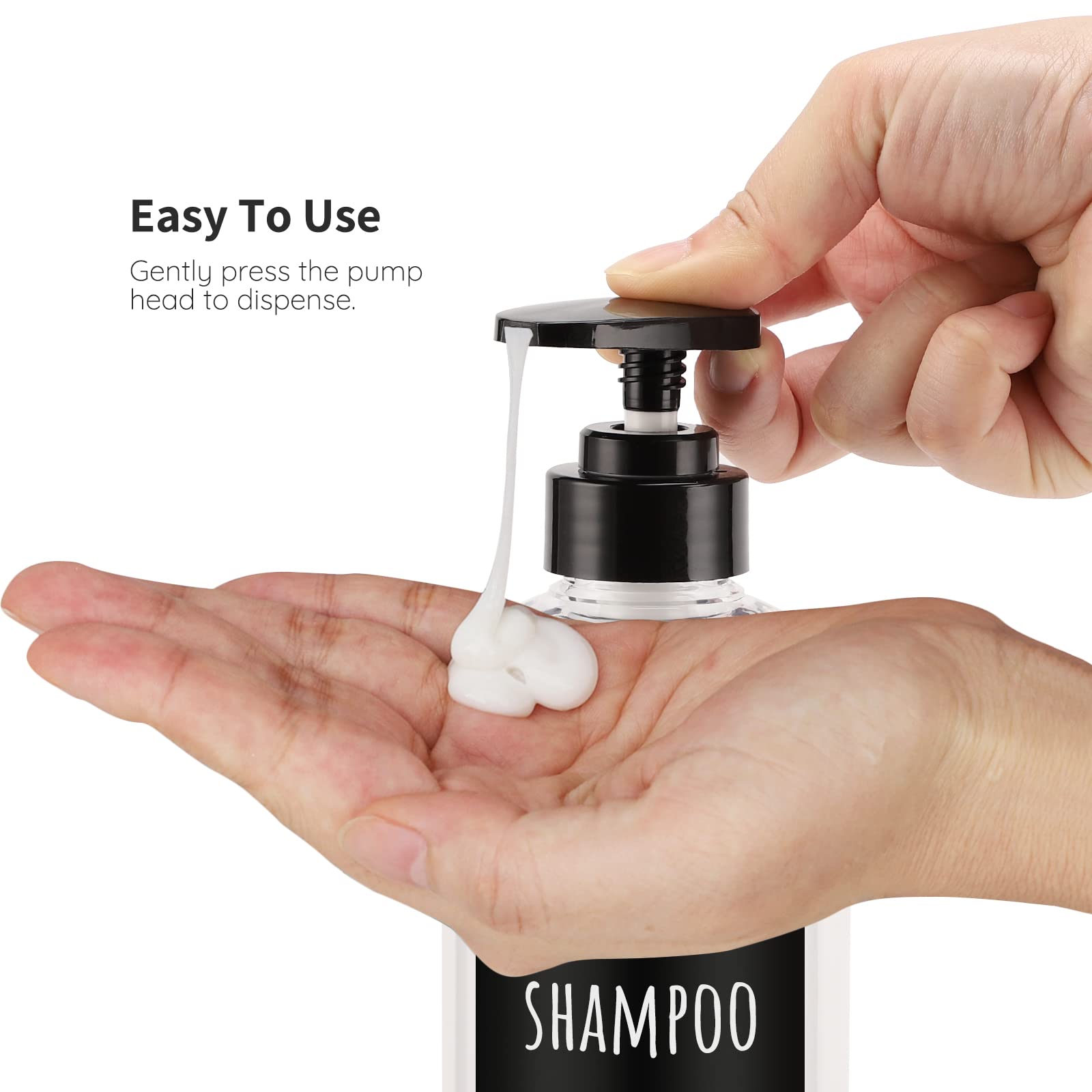 Shampoo Bottles With Labels, Segbeauty 3Pcs 16.9Oz/500Ml Plastic Pump Bottle Dispenser, Empty Refillable Shower Lotion Body Soap