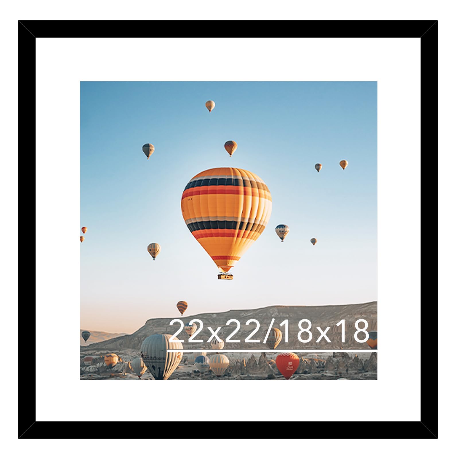 JCJMY 22x22 Picture Frame Black with 18x18 Mat, Display Photo 18x18 with Mat or 22 x 22 Without Mat, Wall Hanging Large 22x22 Po