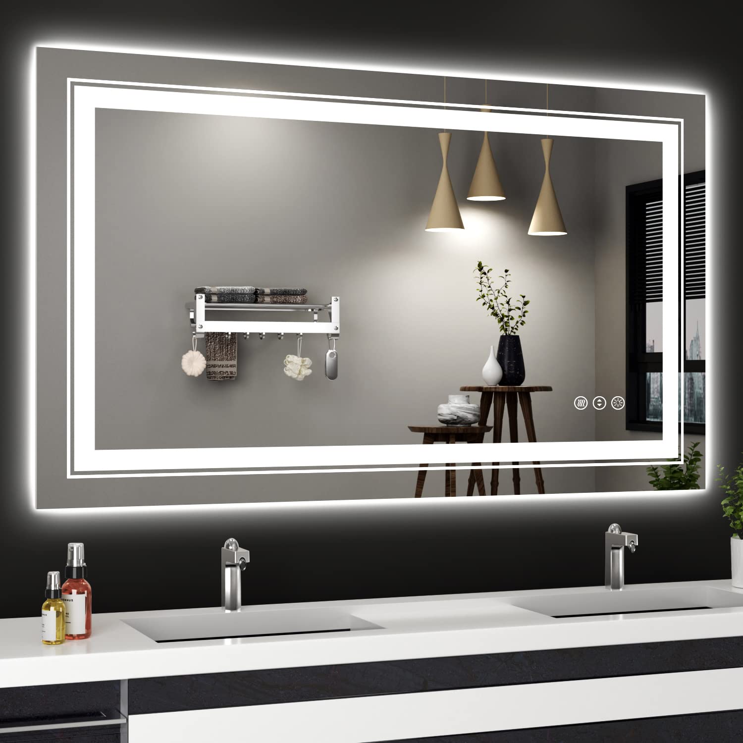 Snowdool 40X24 Front And Backlit Mirror Bathroom Led Mirror, Anti-Fog Bathroom Mirror With Lights, Stepless Dimmable, 3 Colors L