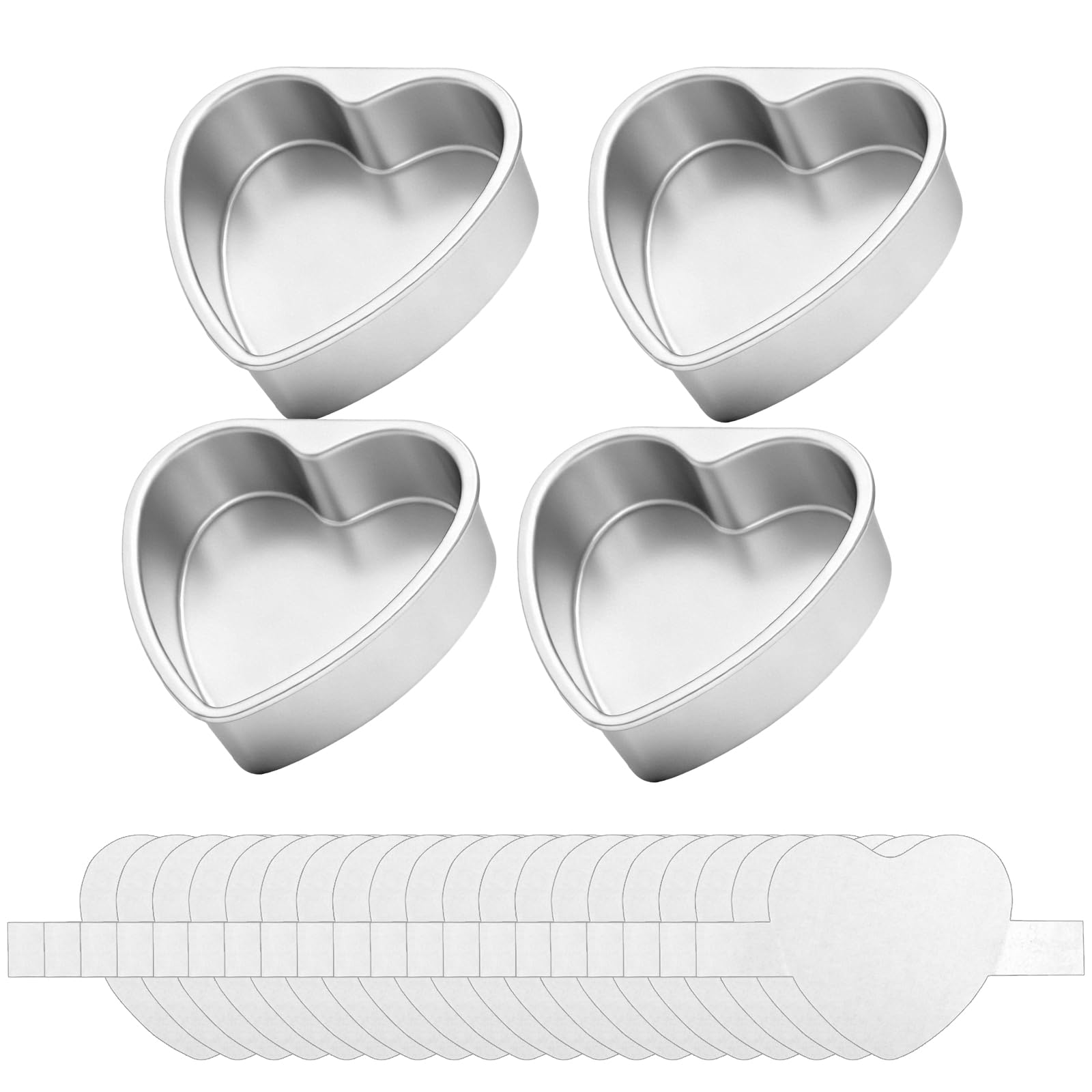 PEDOBALI 4 Pcs Heart Shaped Cake Pans 8 Inch Funny Cake Tins Aluminum Heart Pans for DIY Baking Mold Birthday Wedding Kitchen