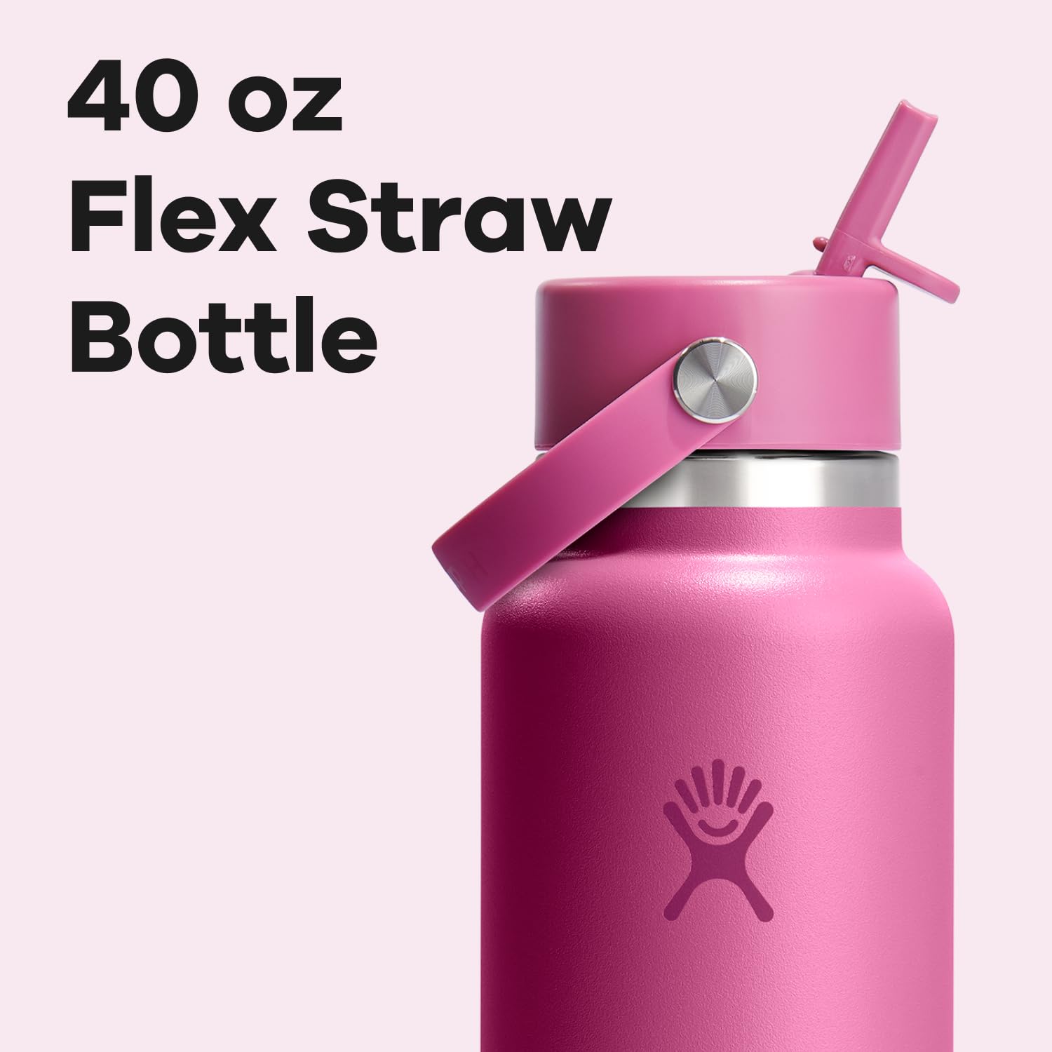 Hydro Flask Water Bottle - Insulated Stainless Steel - Wide Mouth Flex Straw Lid, Non Spill, Leakproof and Refillable in 40 Oz R