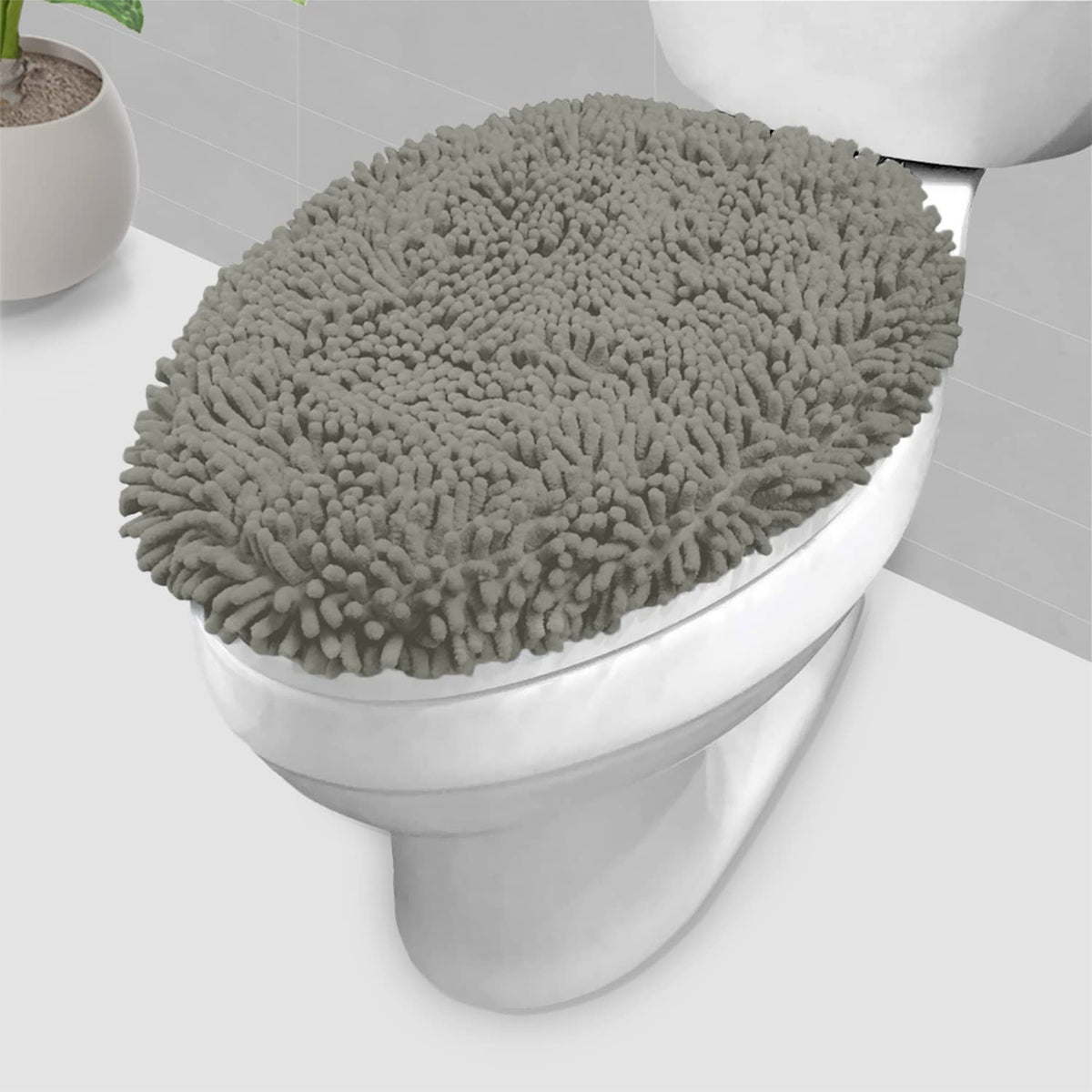 Luxurux Toilet Lid Cover, Extra-Soft Plush Seat Washable Shaggy Microfiber Standard Toilet Lid Covers For Bathroom Machine Wash