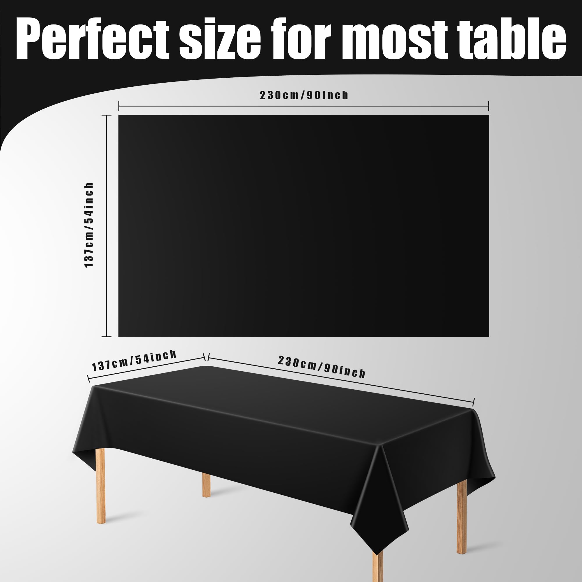 Ohome 4 Pack Plastic Table Cloth Disposable - Black Tablecloths - Black Plastic Tablecloth For 6 To 8 Ft Rectangle Table - Black