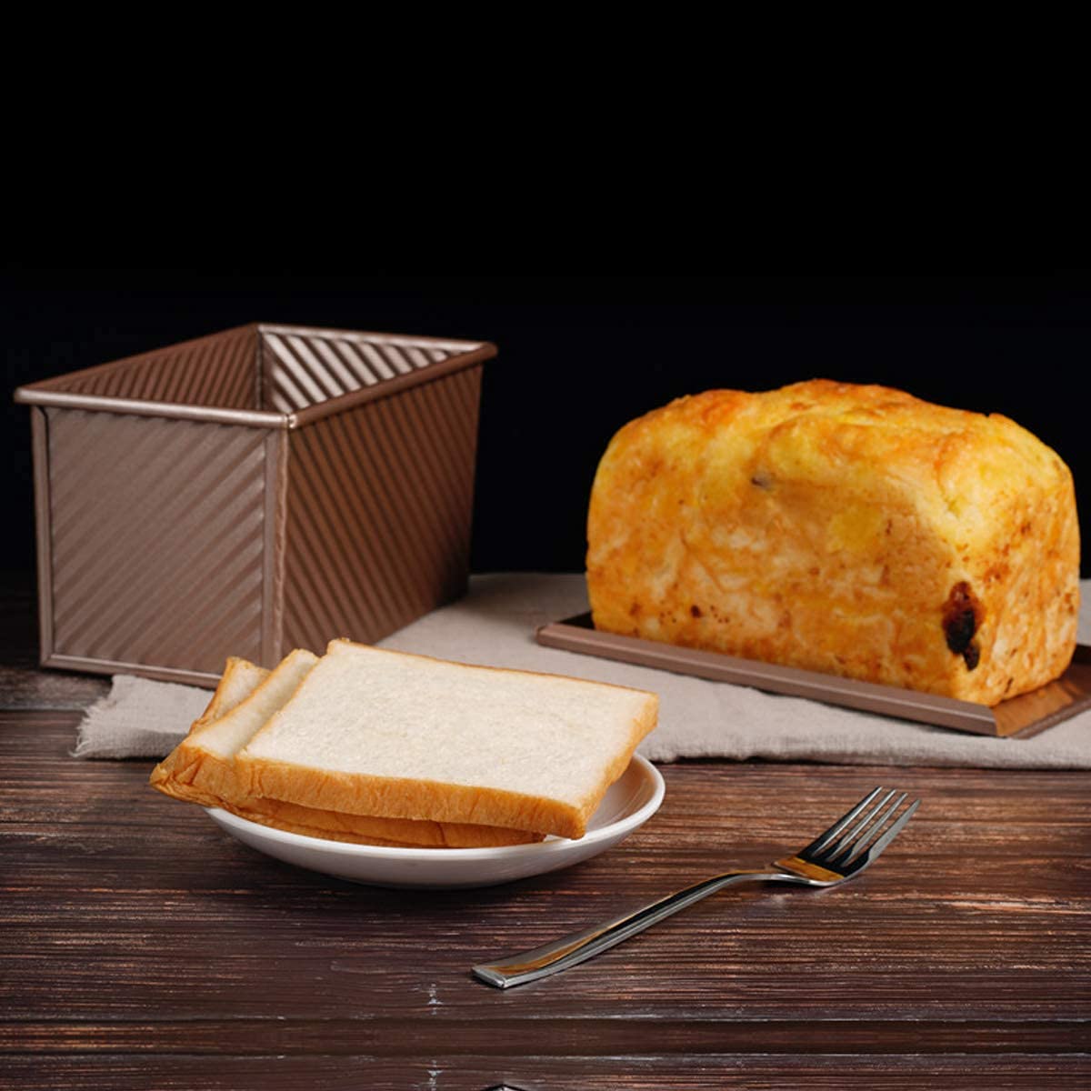 Kofebe Loaf Pan With Cover,Toast Box Mold Non-Stick Bakeware Carbon Steel Corrugated Baking Bread Pan,1Lb Dough Capacity