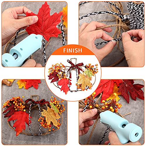 Hotop 3 Pcs 10 x 7.3 Inches Thanksgiving Pumpkin Shaped Metal Wreath Form Fall Wire Floral Frame Halloween 3D Pumpkin Wreath Ind