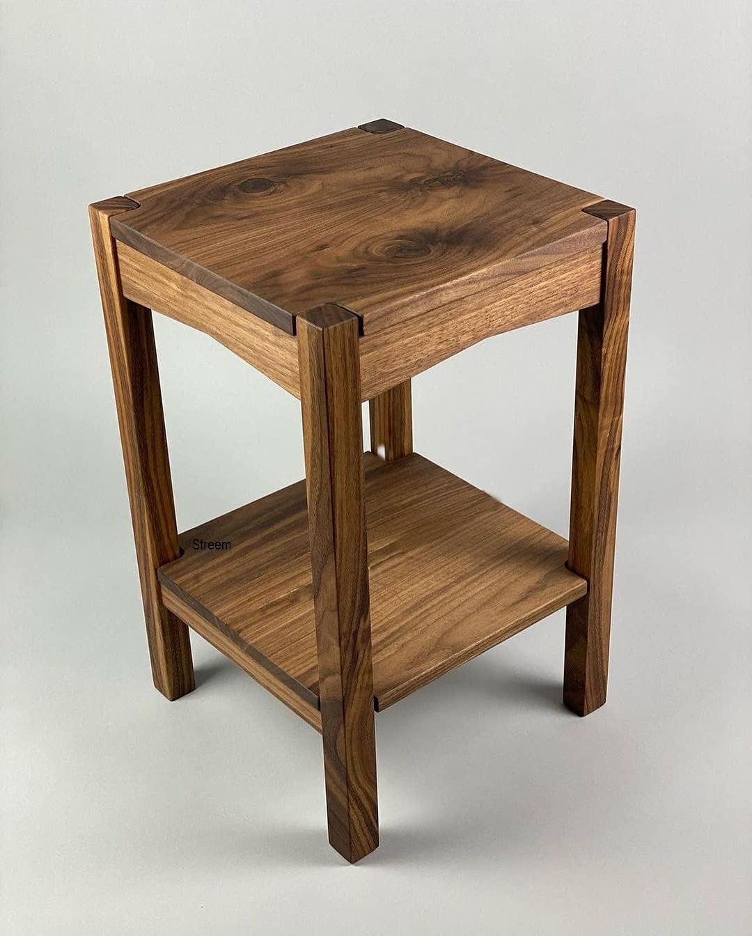 Streem Solid Sheesham Wood Lamp Side Table With Lower Shelf (Style02) Brown