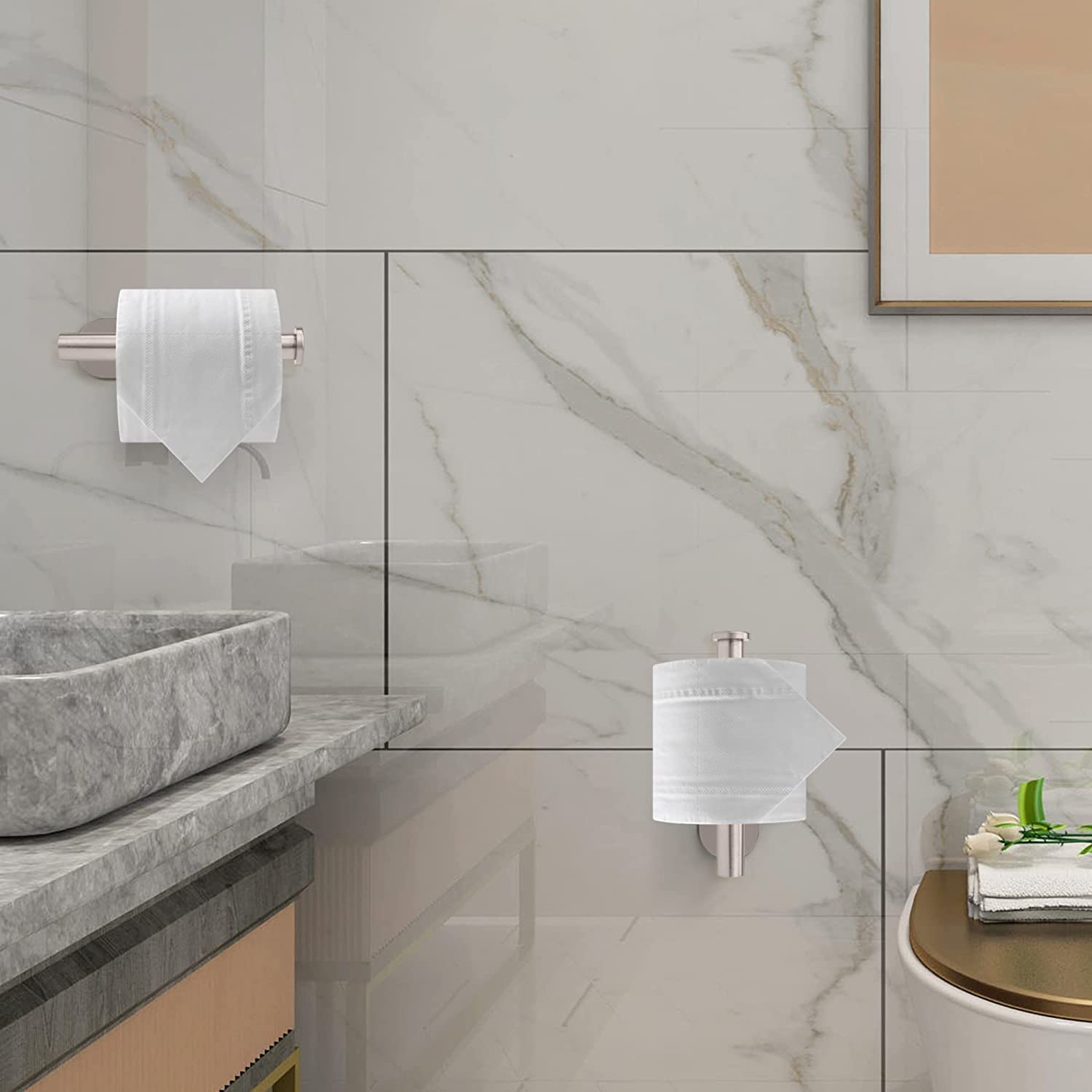 Non Perforated Toilet Paper Holder For Bathrooms And Bathrooms, Adhesive For Bathrooms And Bathrooms, Stainless Steel