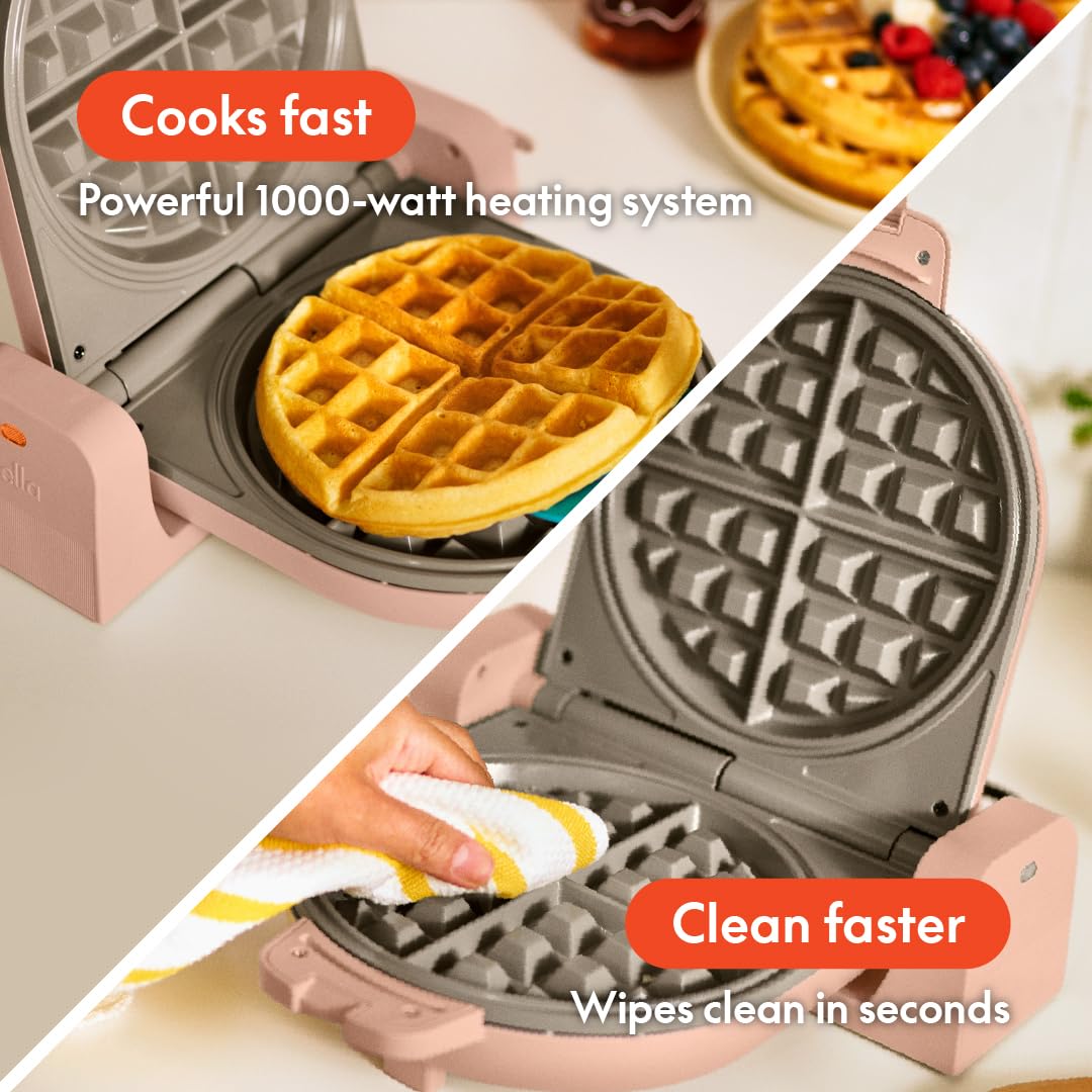 Bella Flip-N-Store Waffle Maker With Evergood Ceramic Nonstick Coating, Fits-Anywhere Kitchenware, Power Indicator Light, Cool T