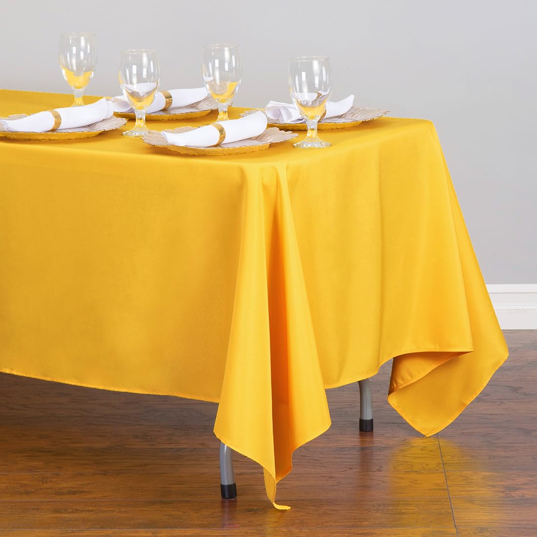 Ltc Linens 10 Pack Rectangular Tablecloths Gold 70 X 120 Inch For 6 Or 8 Ft Rectangle Banquet Tables With Half-Drop - Stain And