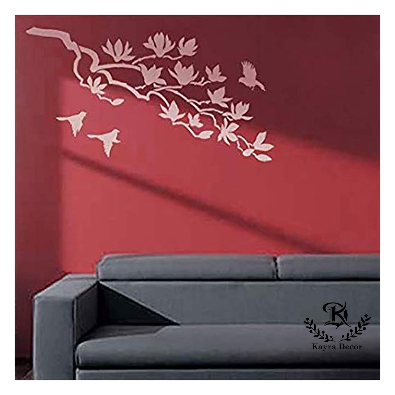 Kayra Decor Stencils For Wall Painting Large Size Tree Branch And The Birds Flower  (72 X 36 Inch) (Khsnt231)