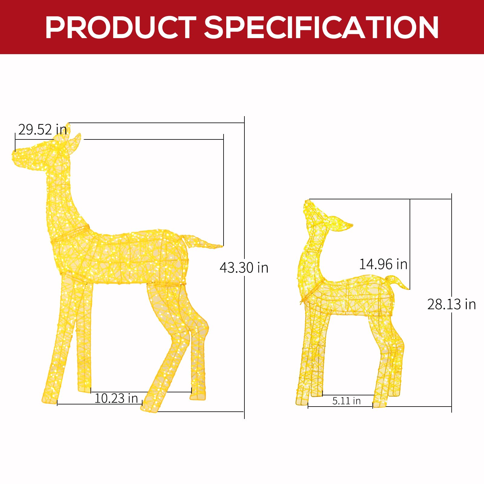 Hykolity 3.5 FT 3D Lighted Outdoor Christmas Reindeers, 2-Piece Light UpTwinkling Deer Set with 900 Warm White LED Lights, Groud