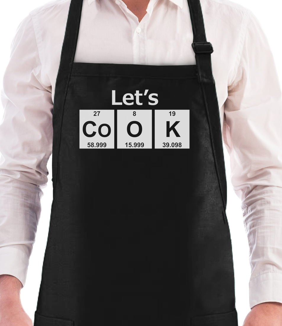 LetS Cook  Periodic Table Cooking Chef Apron  Geeky Funny Bbq Unisex Apron One Size Black