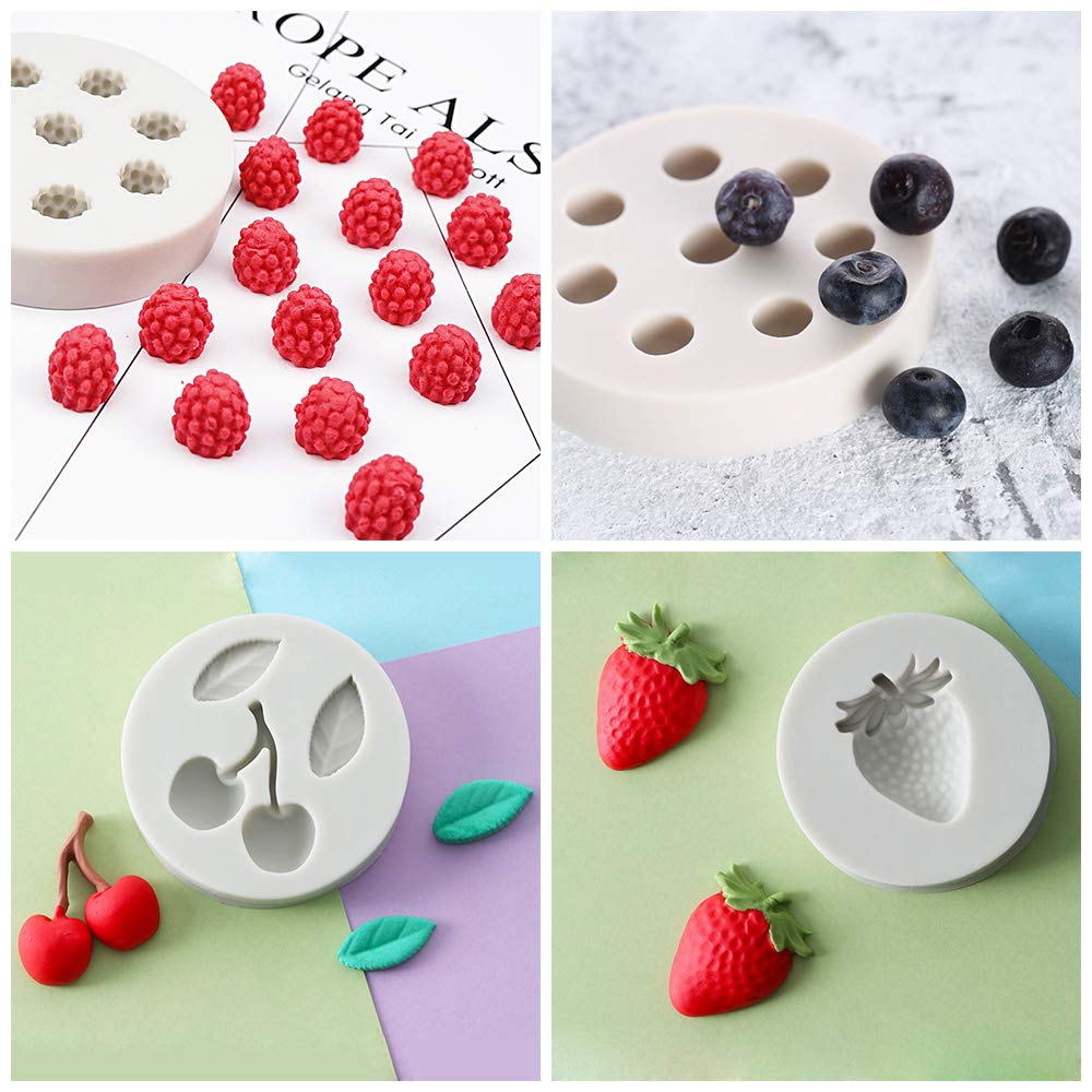 4Pcs/Set Blueberry Raspberry Cherry Strawberry Cake Fondant Molds, Berry Series Sugarcraft Gumpaste Silicone Mold For Chocolate