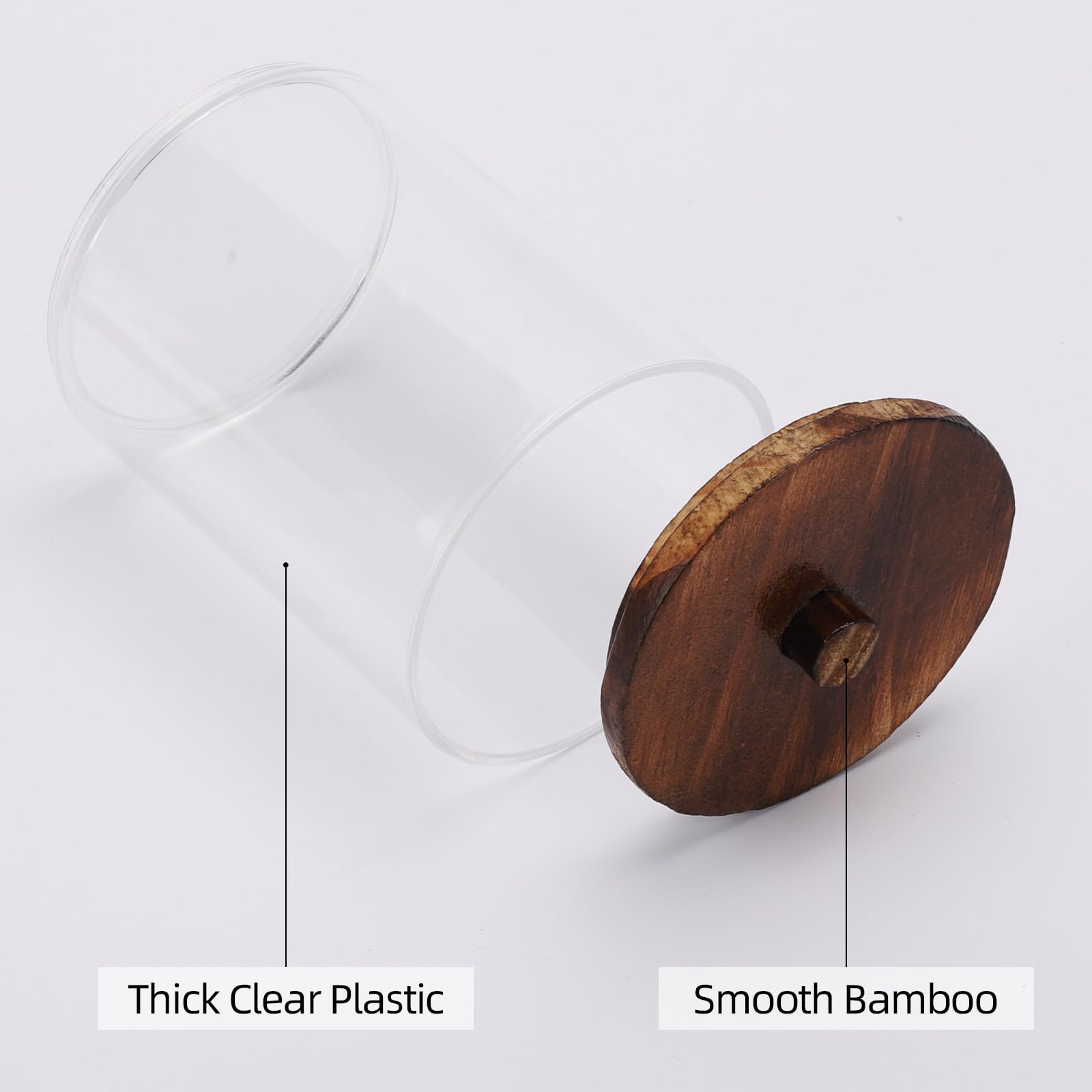 Tbestmax 4 Pack Qtip Holder Bathroom Set  10 oz Restroom Bathroom Organizers and Storage Containers  Clear Plastic Apothecary Jars with Bamboo Lids for Cotton Ball  Cotton Swab  Floss