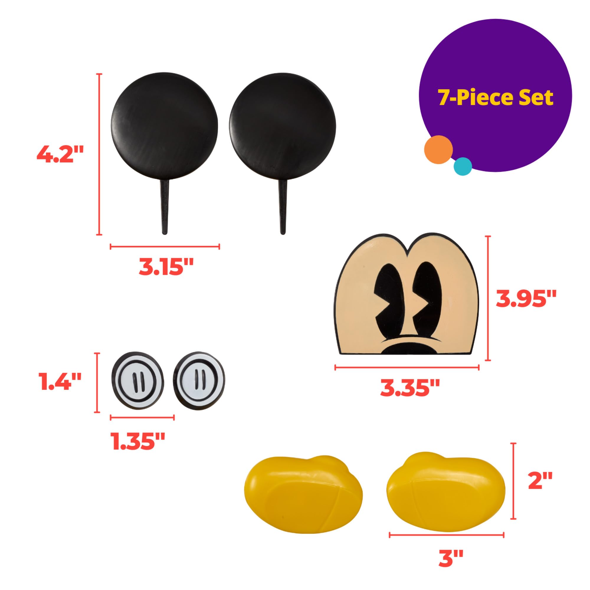DecoSet Disney Mickey Mouse Cake Topper  7-Piece Topper Set with Ears  Eyes  Buttons and Shoes  Made of Food-Safe Plastic  Multiple  1 SET