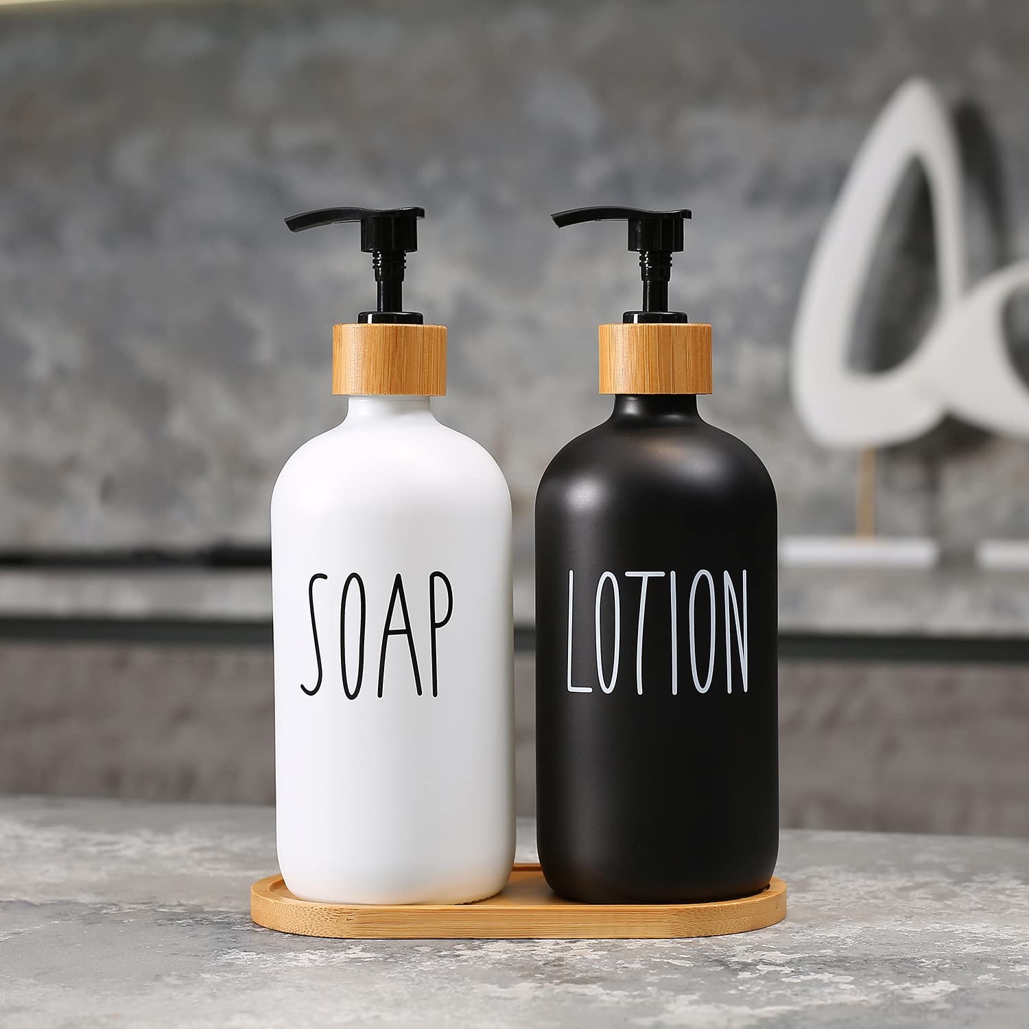 MOMEEMO Soap Dispenser Bathroom Set with Hand Soap Dispenser & Lotion Dispenser  Bathroom Soap Dispenser Set Suitable for Farmhouse Bathroom Decor  Black and White Bathroom Decor. (Black & White)