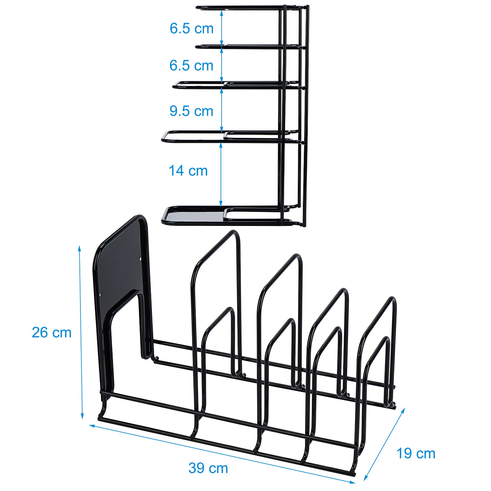 Toplife 5-Tier Heavy Duty Pan Organizer Rack - Sturdy Alloy Steel, 10.5" x 7.5" x 15.6", Black - No Assembly Required