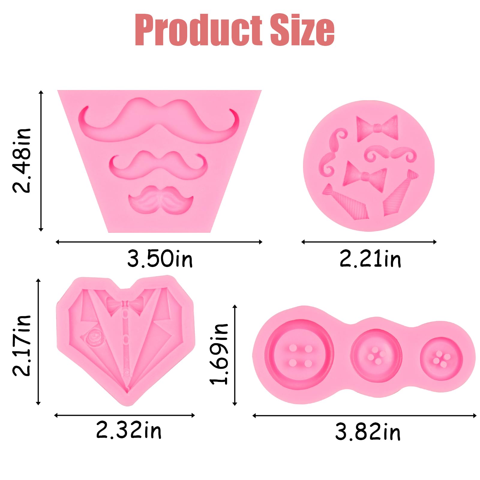 Father'S Day Bow Tie Silicone Molds 4 Pcs, Dad Beard Fondant Mold, Button Chocolate Mold For Cake Decoration Candy Cupcake Toppe