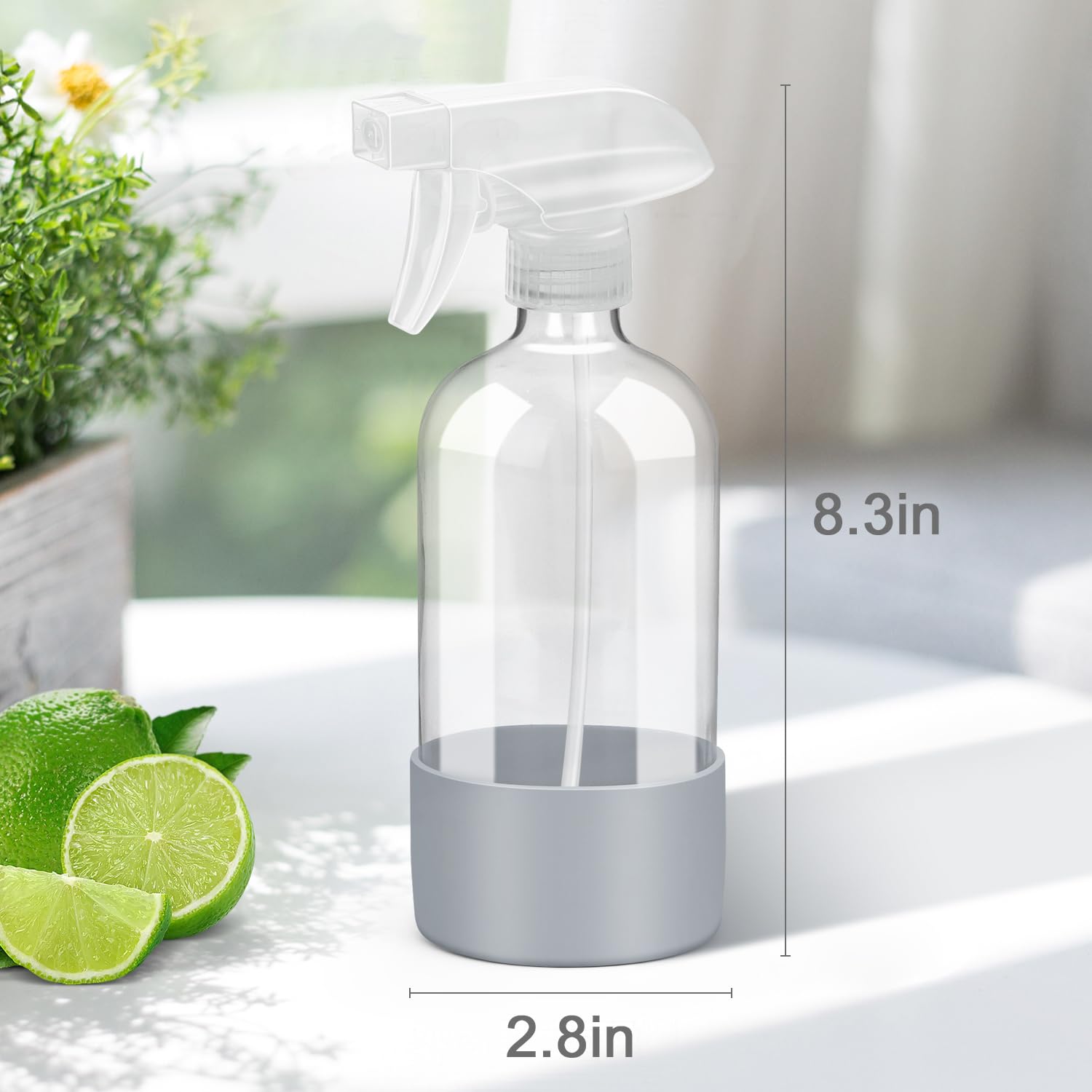 Rionisor Glass Spray Bottles With Silicone Sleeve Protection, Empty 16 Oz Refillable Containers, Reusable Spray Bottles With Adj