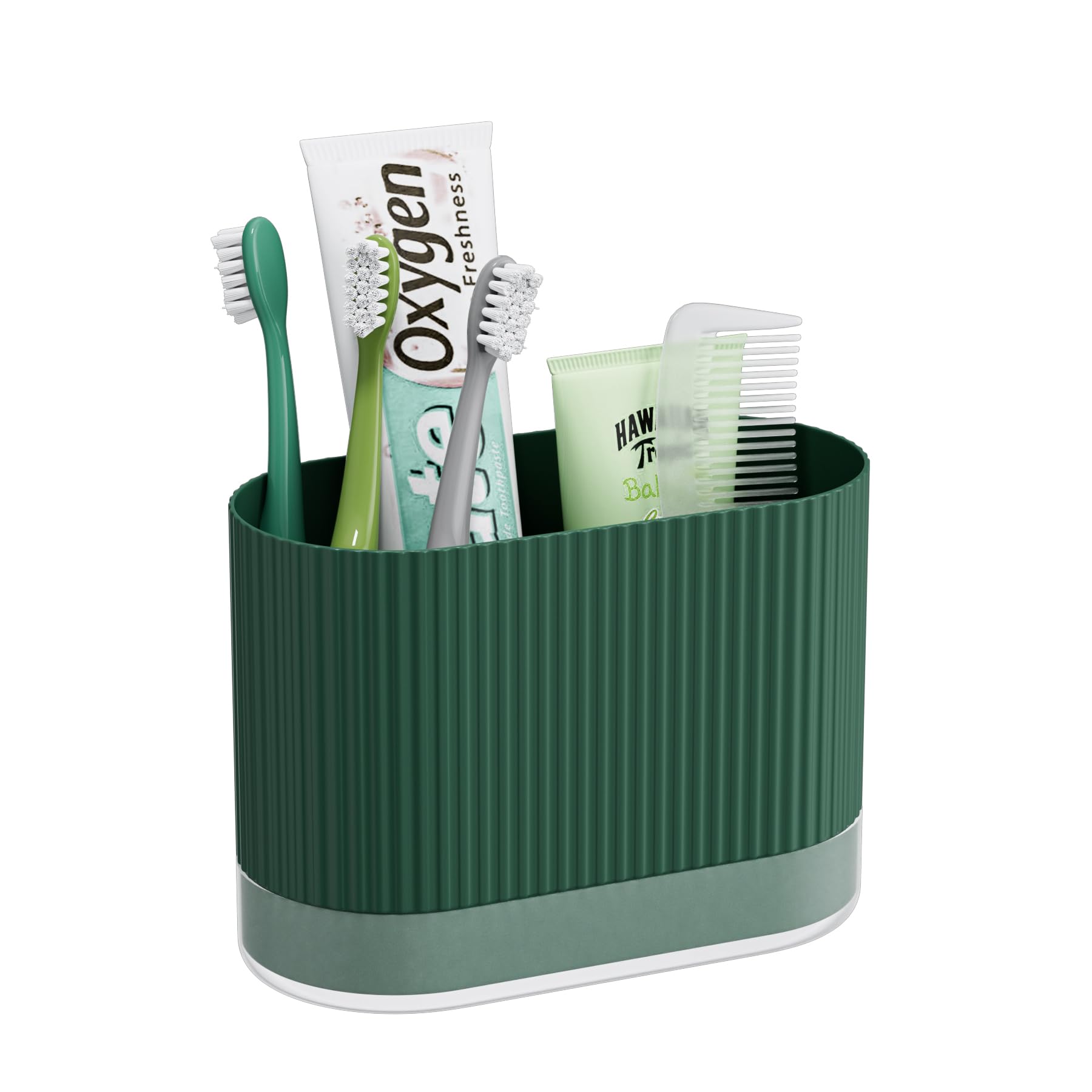 Green Toothbrush Holders for Bathrooms, Large Plastic Kids Tooth Brush Holder with Drainage and Drip Tray, Cute Family Shower To