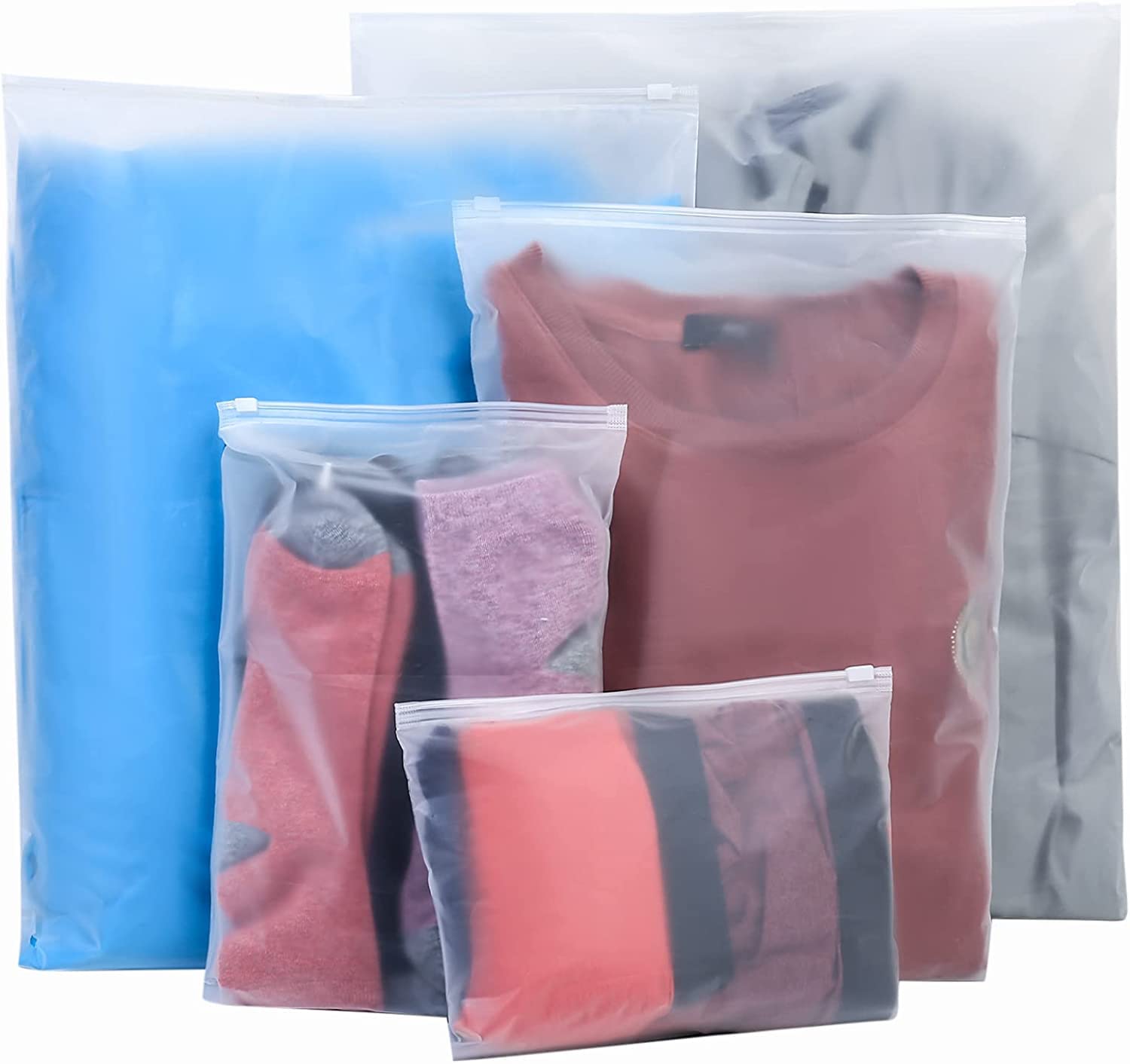 20 Pcs Travel Storage Bags, Clothes Packaging Bags, Reusable Plastic Ziplock Bags, Frosted Waterproof Resealable Clothing Zipper