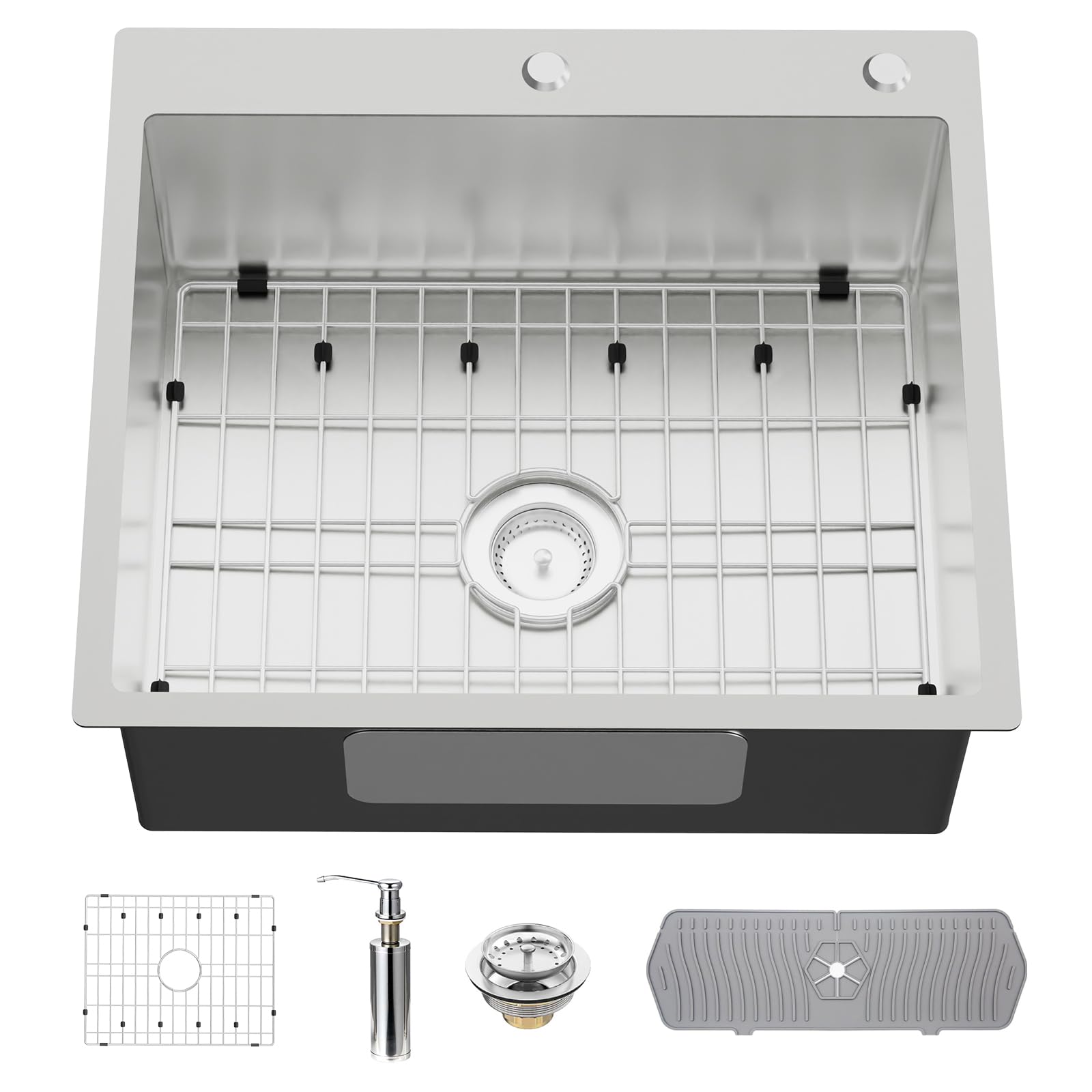 Stainless Steel Drop In Kitchen And Bar Sink - 25X22 Inch Single Bowl Topmount Bar Sink Come With Ss Grid,Silicon Mat,Drain Stra