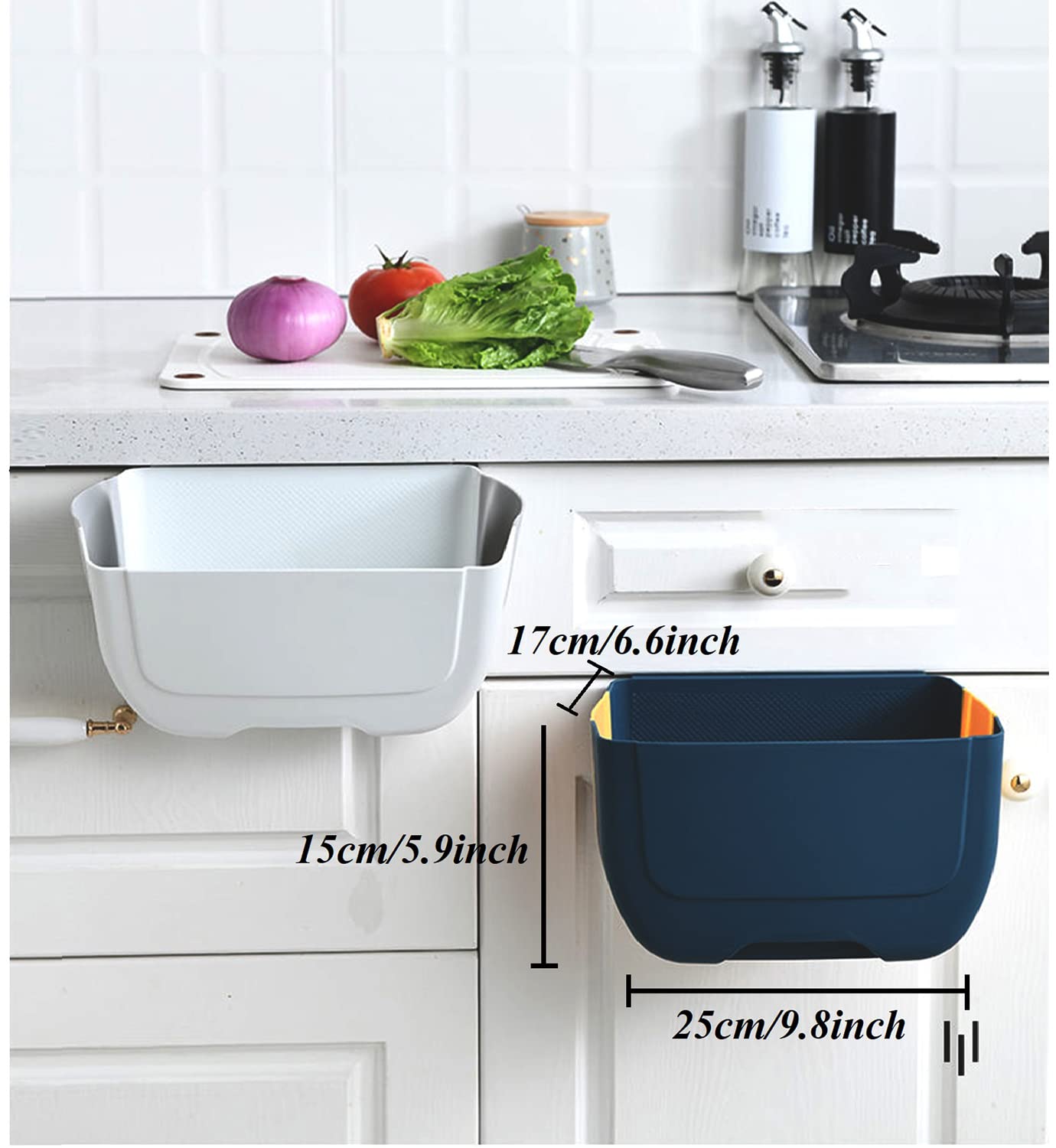 Hanging Folding Mini Trash Can For Kitchen Cabinet Door, Small Collapsible Garbage Bin Under Sink,Wall Mounted Waste Bin- Contai