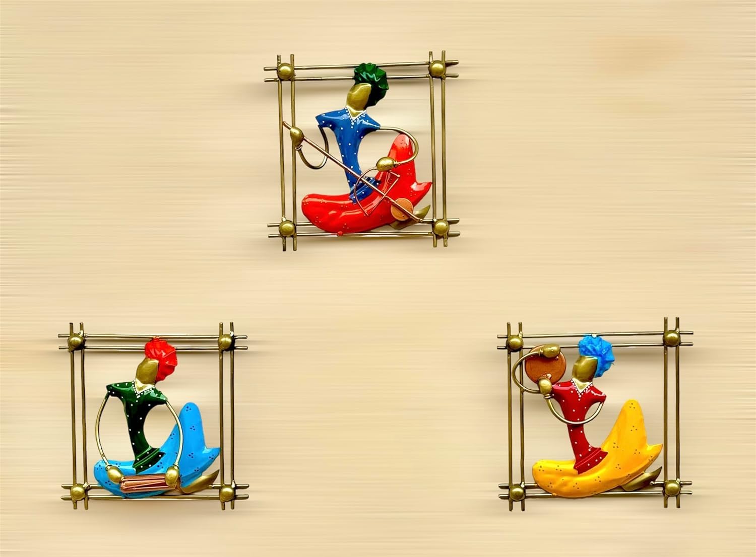 Rsn Metal Set Of 3 Musician Wall Decor/Wall Hanging Showpiece/Wall Sculpture For Living Room (Size- 8.5 X 8.5 Inches)