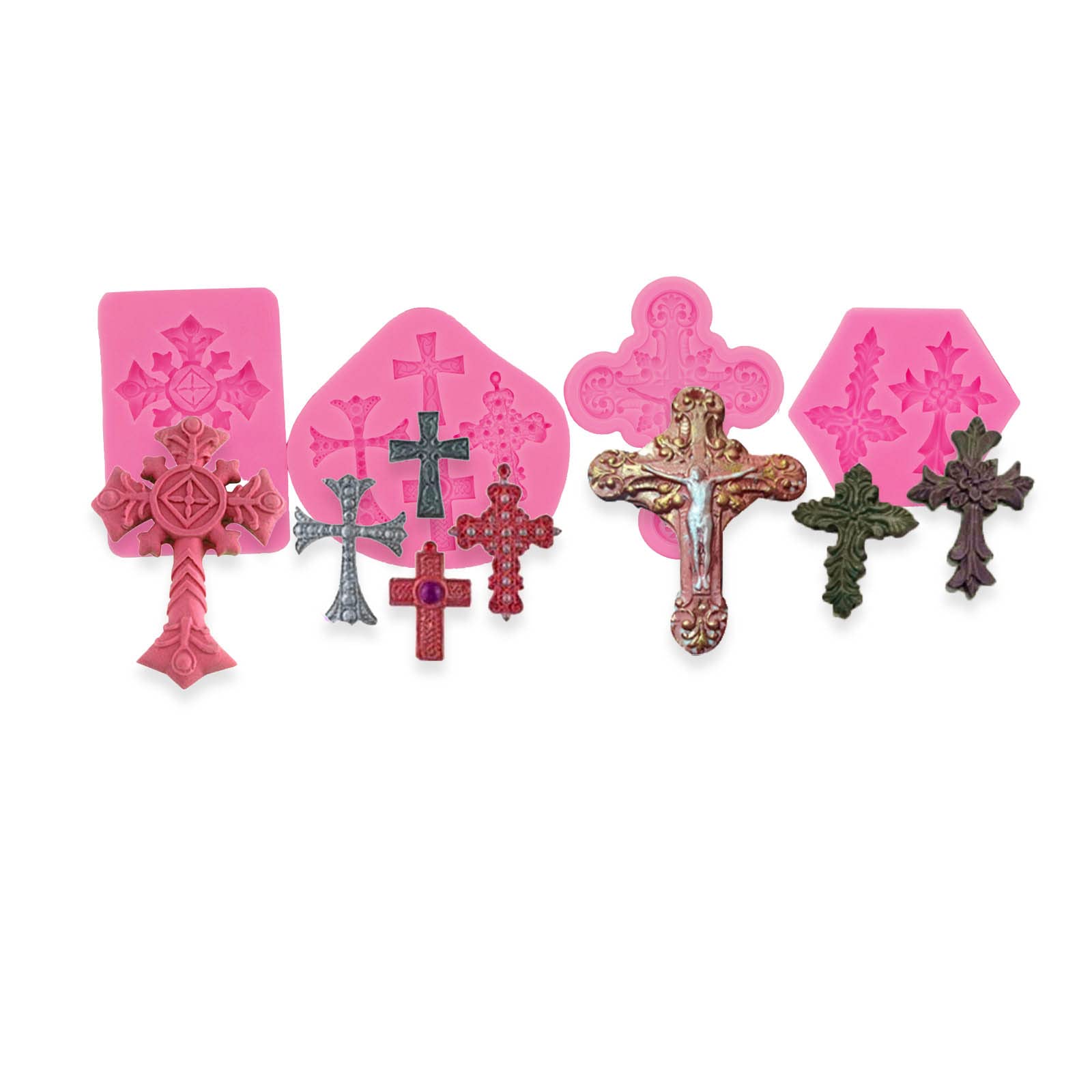 Amztoart Set Of 4 Cake Decorations Cross Mold Cupcake, Silicone Cross Molds For Chocolate Fondant Sugarcraft, Baptism Cake Toppe
