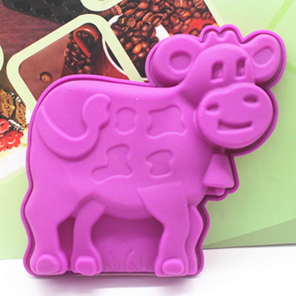 HiParty Mini Cow Cake Molds - 3Pcs Silicone Baking Pan Set, Random Color, Perfect for Muffins and Brownies