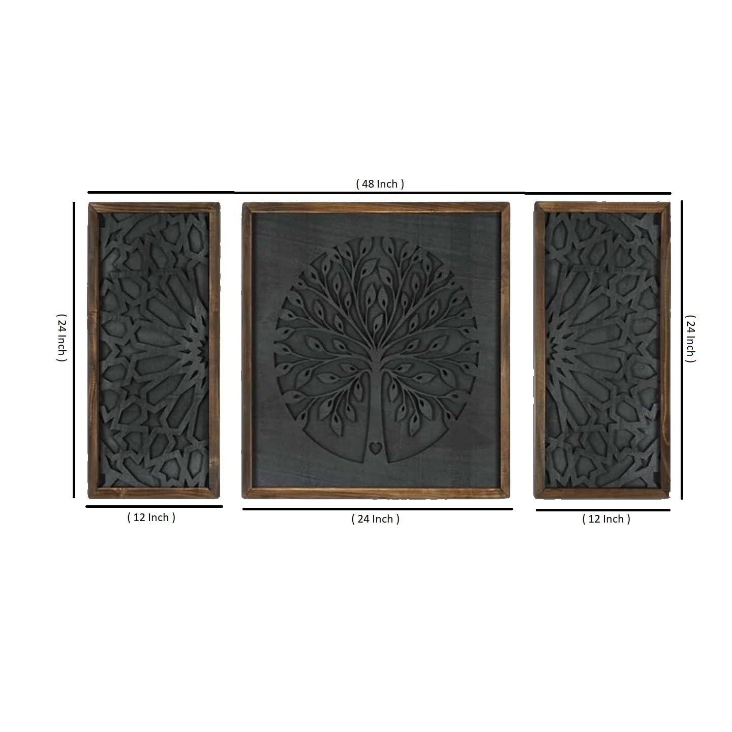 Upzing Decor Life Tree Wooden Set Of 3 Life Tree Wooden Wall Panel Set 3 Wall Hangings,Bedroom Carving Panel Aesthetic Style, Ma