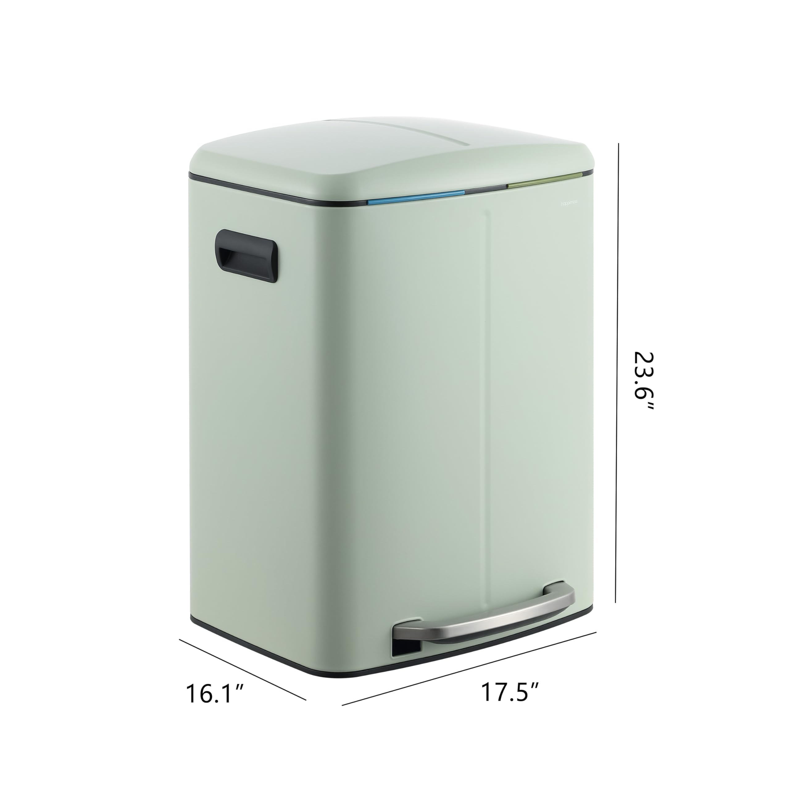 Happimess Hpm1005E Marco Rectangular 10.6-Gallon Double Bucket Trash Can With Soft-Close Lid, Fingerprint Resistant, Modern, Min