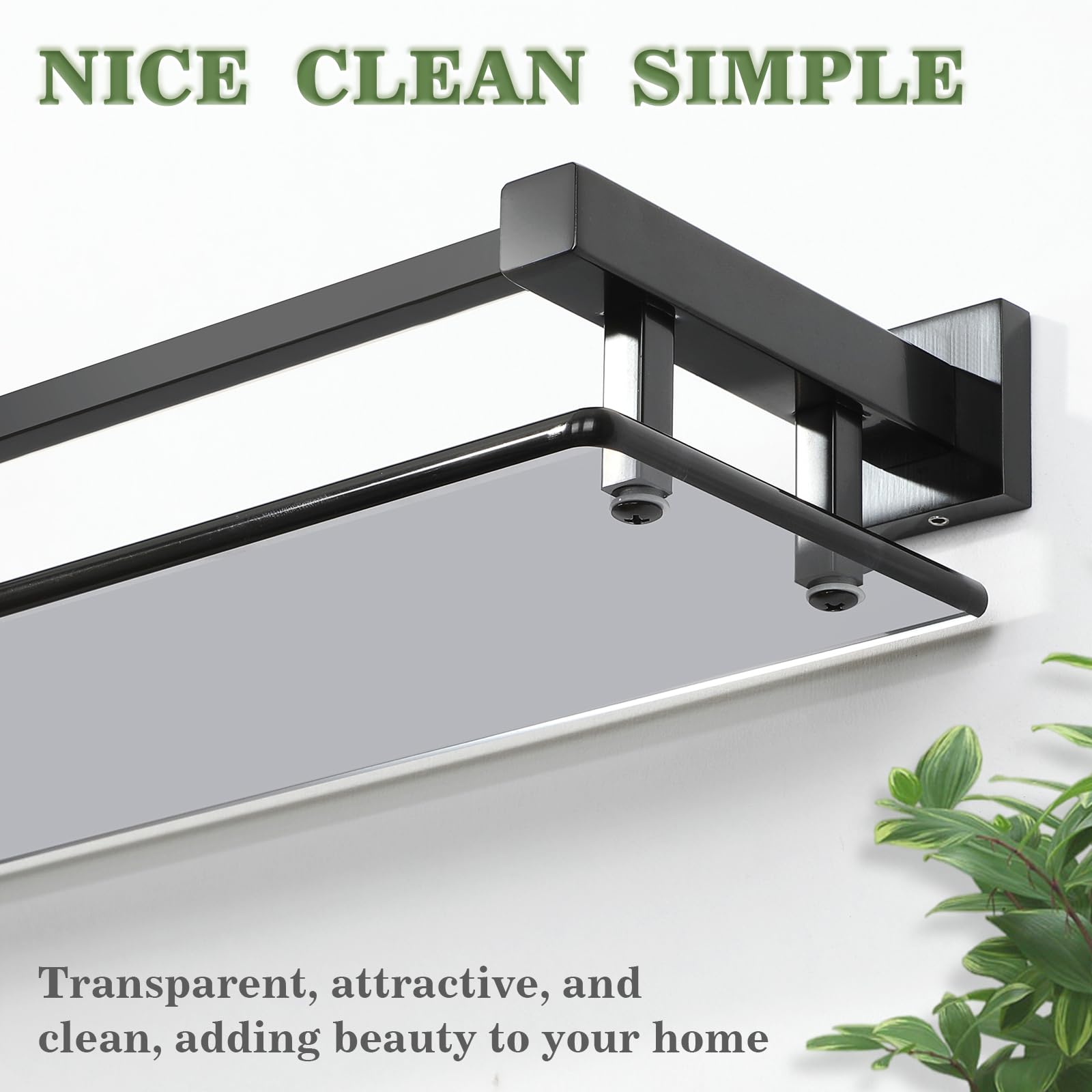 Alise Glass Bathroom Shelf, Matte Black Tempered Glass Shelves For Bathroom, Stainless Steel Modern Bathroom Floating Shelves Wa