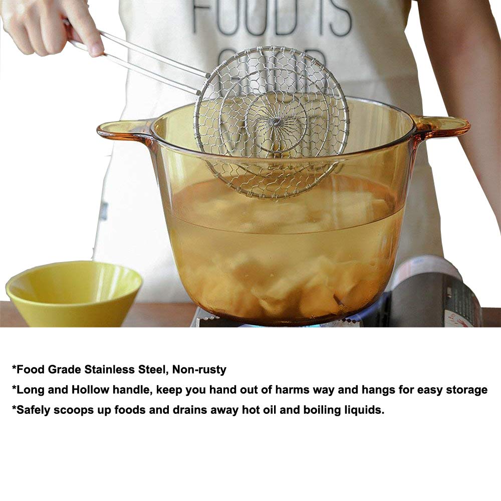 Xingmin Skimmer Spoon Fry Oil Mesh Strainer Spider Stainless Steel Asian Metal Large Fat Fish French Round Slotted Ladle Deep Wi