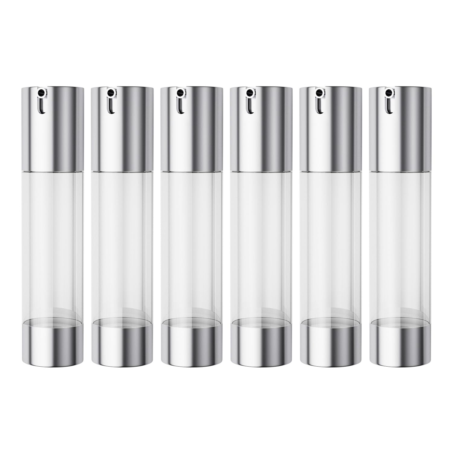 Longway 1.7Oz/50Ml Airless Pump Bottles Silver Airless Cosmetic Cream Pump Bottle Travel Size Dispenser Refillable Containers(Pa