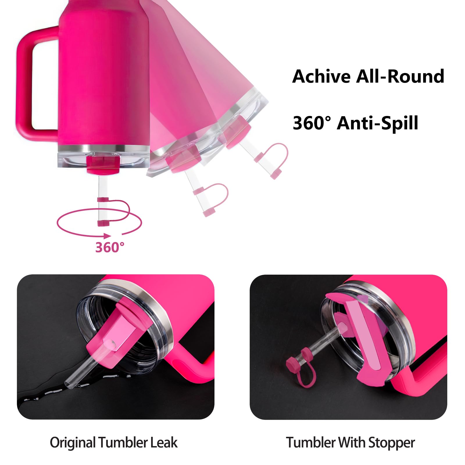 Dunlague Silicone Spill Stopper Set For Stanley Cup 2.0 30Oz & 40Oz With Straw Cover (Set Of 4, Cosmo Pink)