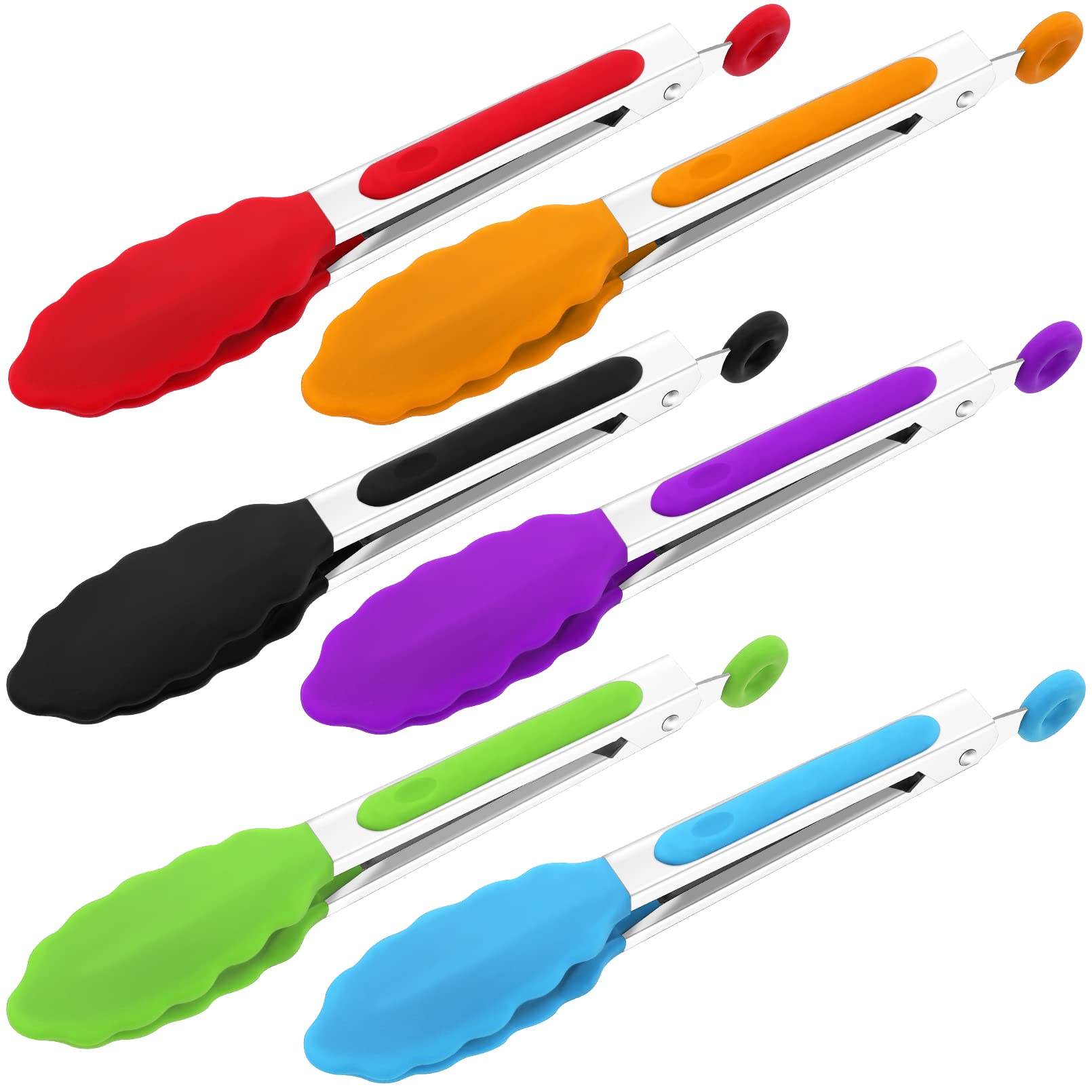Nunesoke 6Pack Kitchen Tongs,7 Inch Small Silicone Tongs,Serving Tongs With Silicone Tips Sliding Rings,Food Tongs Stainless Ste