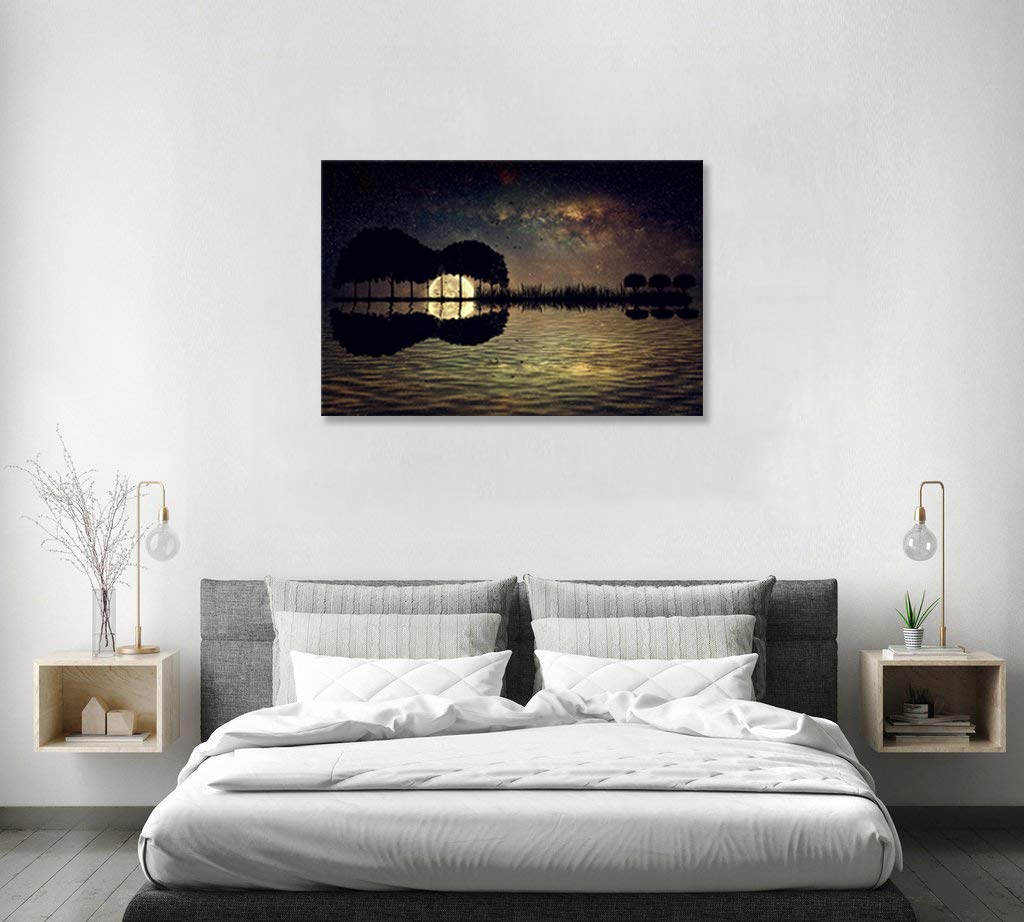 Urttiiyy Abstract Guitar Trees Arranged In A Shape Of A Guitar On A Starry Sky Background In A Full Moon Night Guitar Canvas Wal