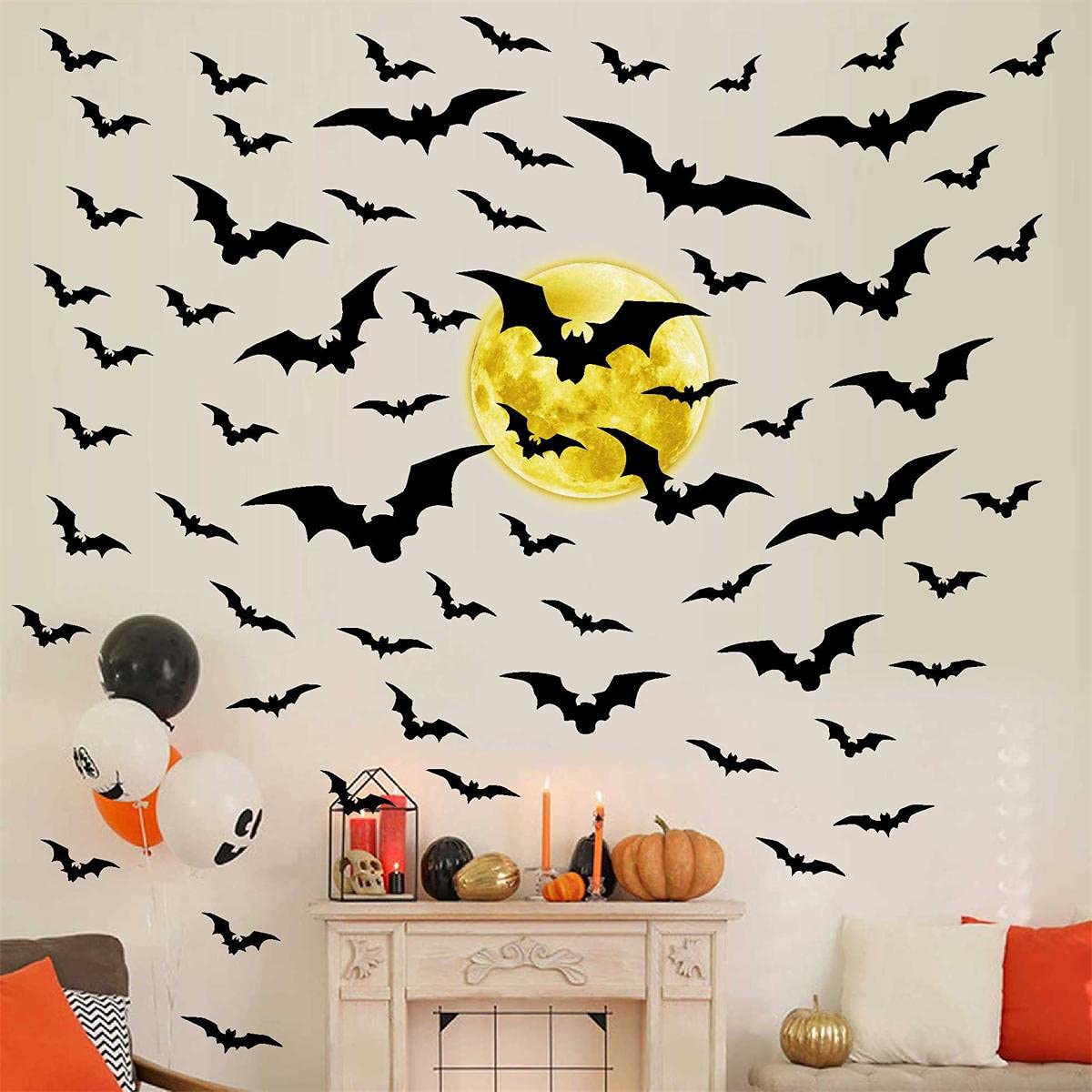Halloween Moon Wall Decal Halloween Bat Wall Stickers Vinyl Bat Wall Decals Removable Halloween Wall Sticker Halloween Bats Wall
