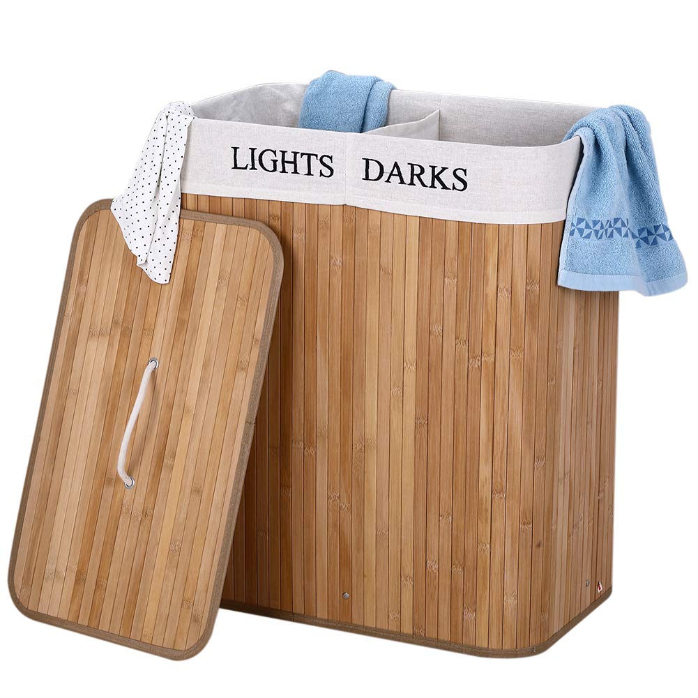 BAKAJI Double Compartment Laundry Basket, 100 Lt, 52 x 32 x 63 cm, Multicoloured, One Size