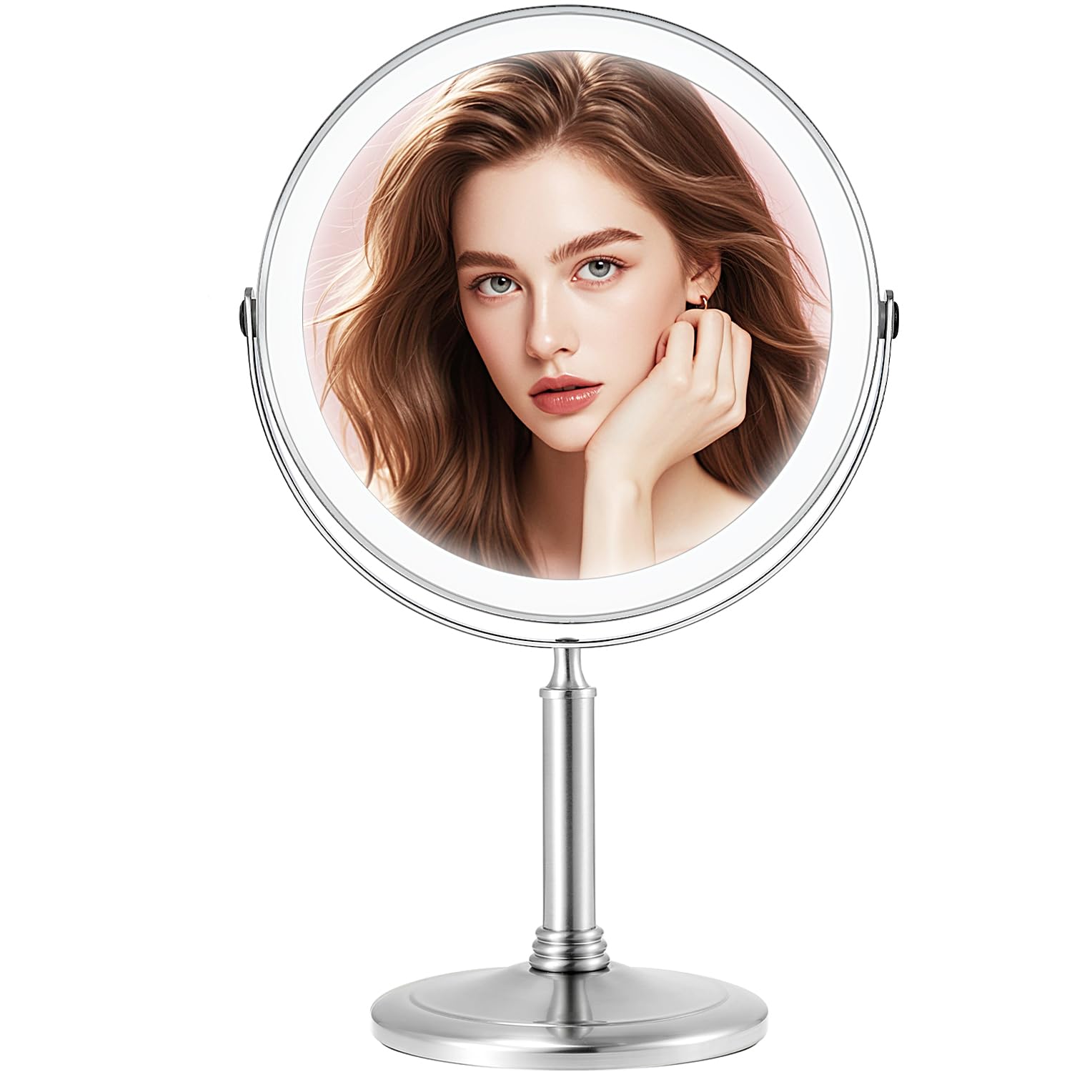 10X Large Lighted Makeup Mirror, Rechargeable 8'' Vanity Mirror With 3 Colors Dimmable Light,1X/10X Double Sided Hd Undistorted