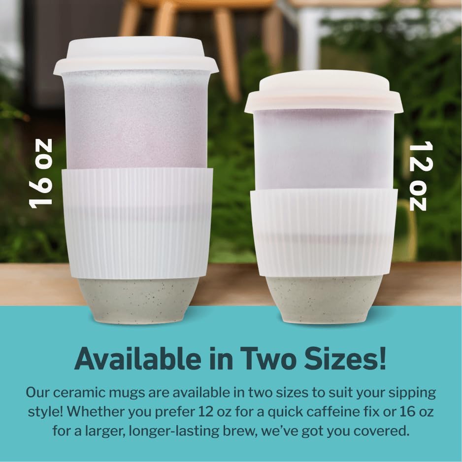 NOVA CERAMICS Coffee Travel Mug - Reusable To Go Mug - Microwave & Dishwasher Safe White & Purple Tumbler - Gifts For Women Men