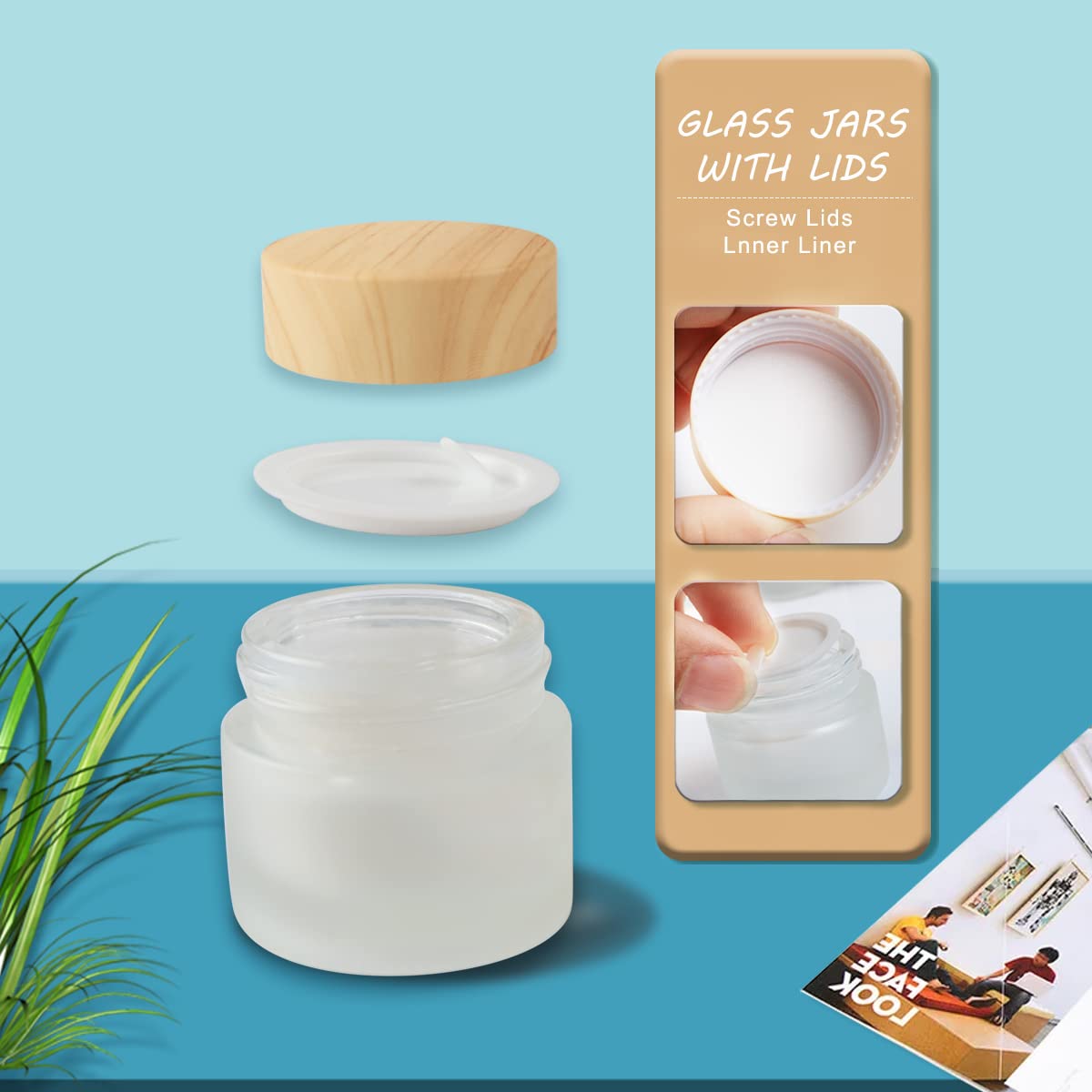 12 Pack Frosted Glass Jar Cosmetic Cream Jar Sample Jars Empty Travel Makeup Container For Cream Lotion Lip Balm Eyeshadow (10G)