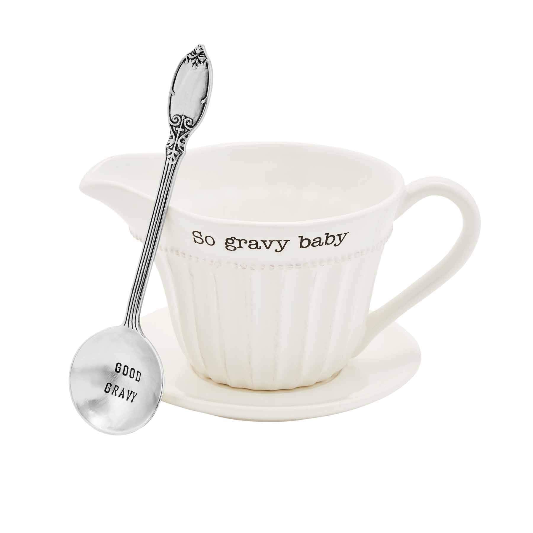 Mud Pie Gravy Set, boat 4 1/2 x 6 1/2 | saucer 7 dia | ladle 7, Multi