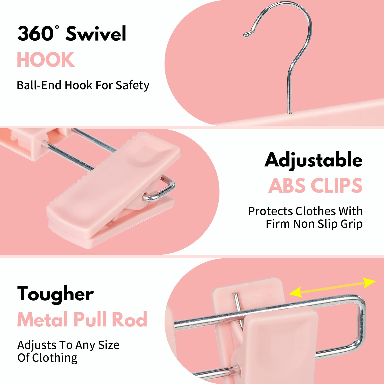 Lamitocs Skirt Hangers,Pants Hangers With Clips,360  Swivel Hooks Space Saving Hangers For Pants, Skirts, Clothes, Jeans (30 Pac