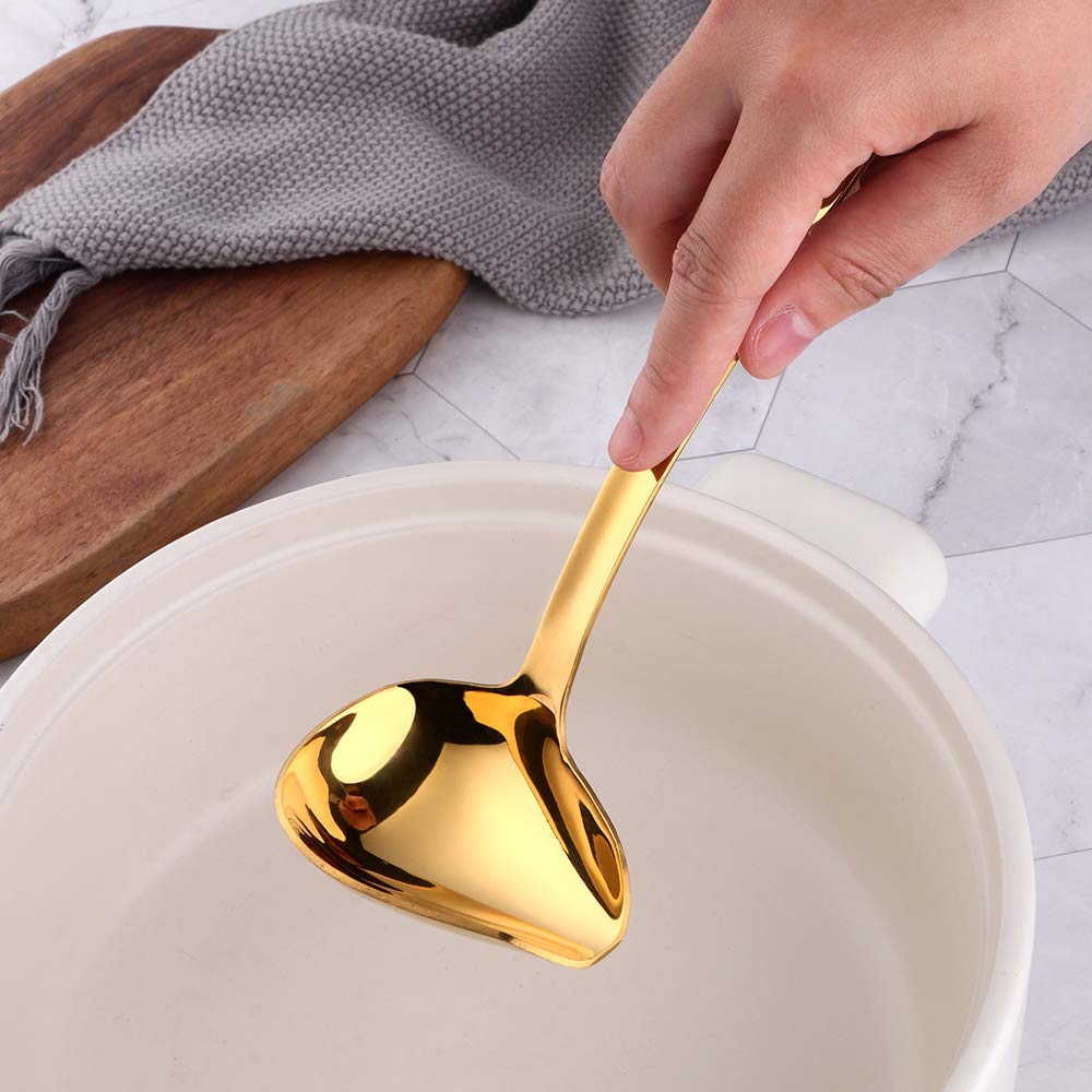 Sauce Ladle, Buygo Gold Drizzle Spoon With Spout Gravy Soup Ladle, Stainless Steel Kitchen Utensil, Mirror Polish & Dishwasher S